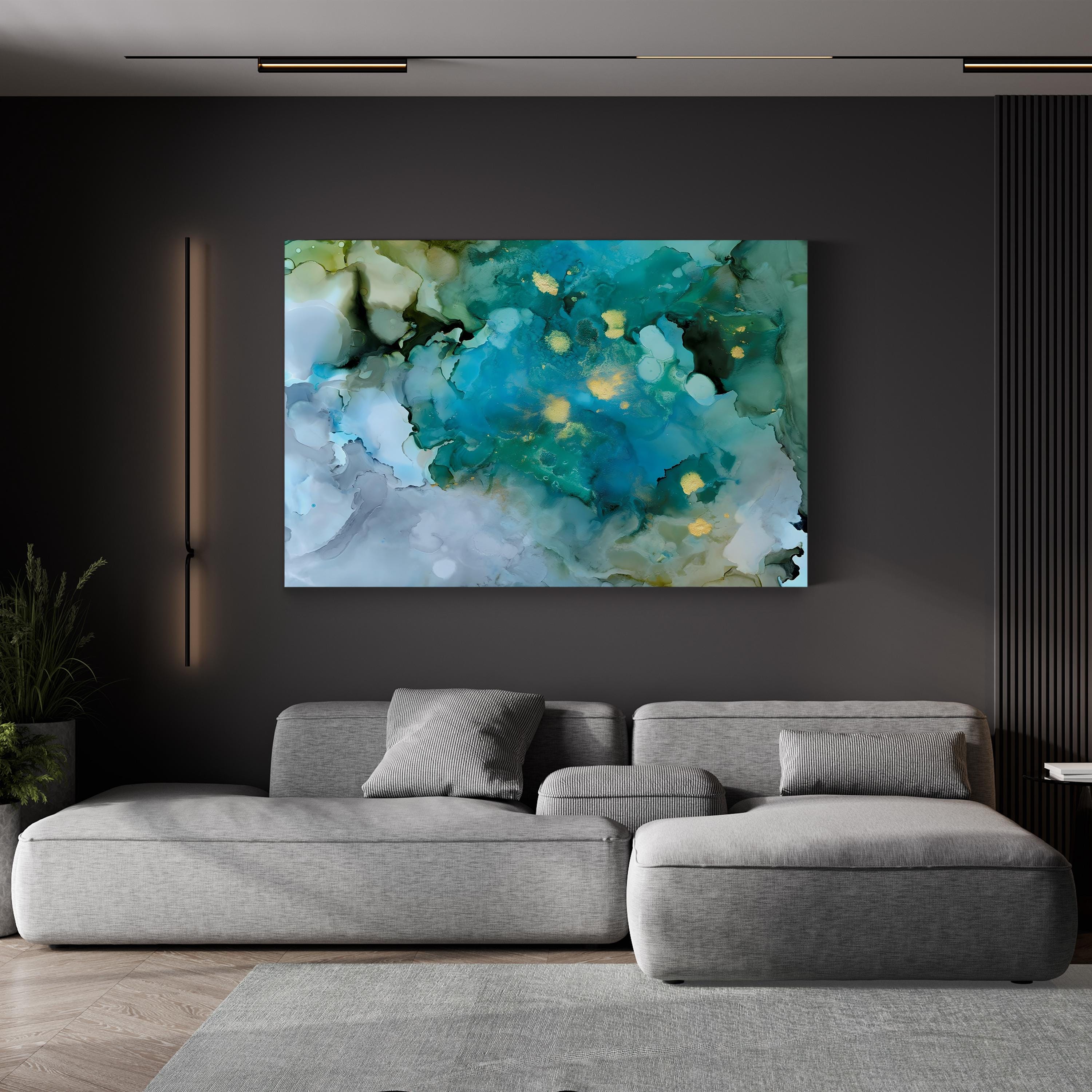 Aqua Brume I Wall Art by Victoria Borges – Contemporary Abstract Blue Green Canvas