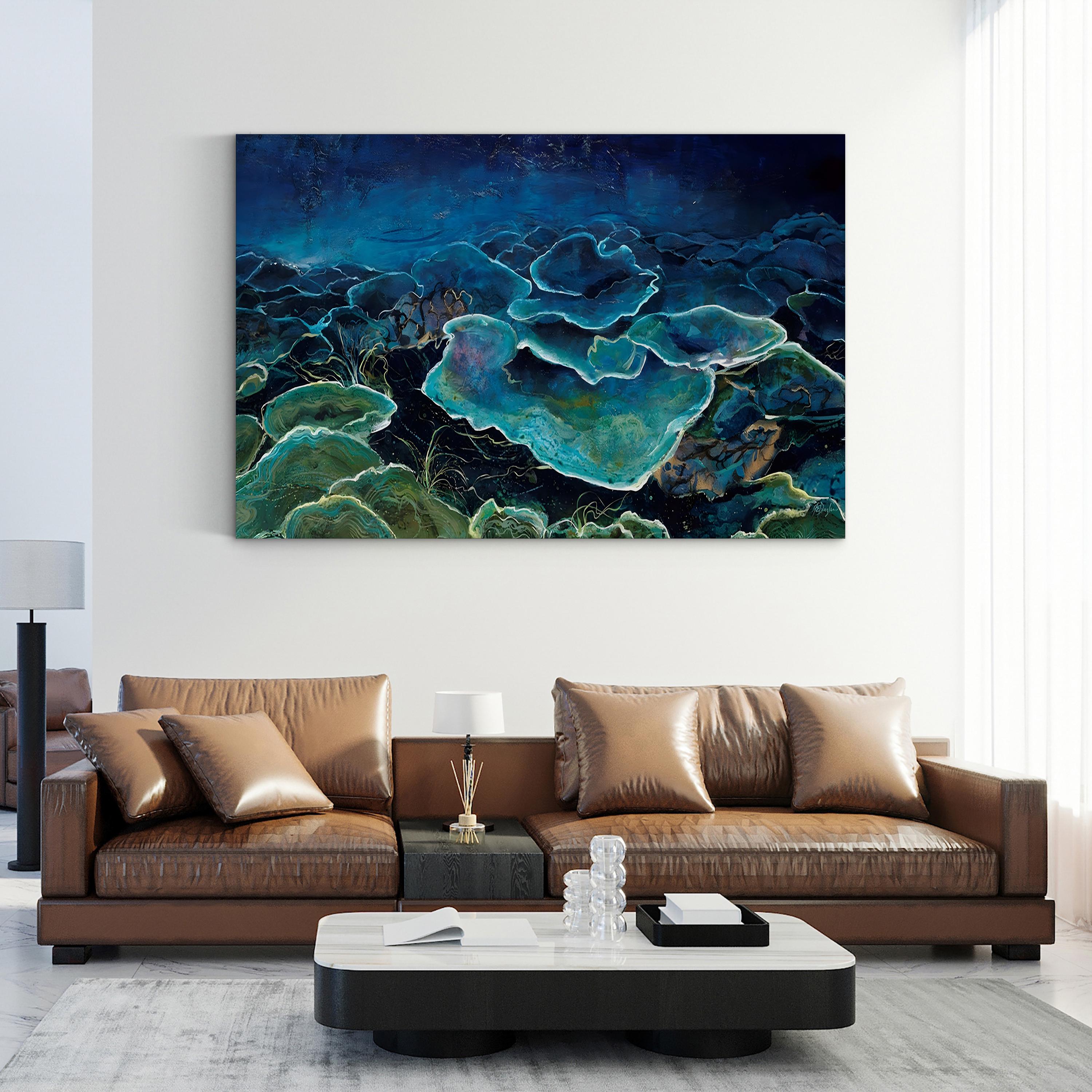 Aqua Glow Wall Art by Farrell Douglass – Contemporary Blue Green Abstract Canvas