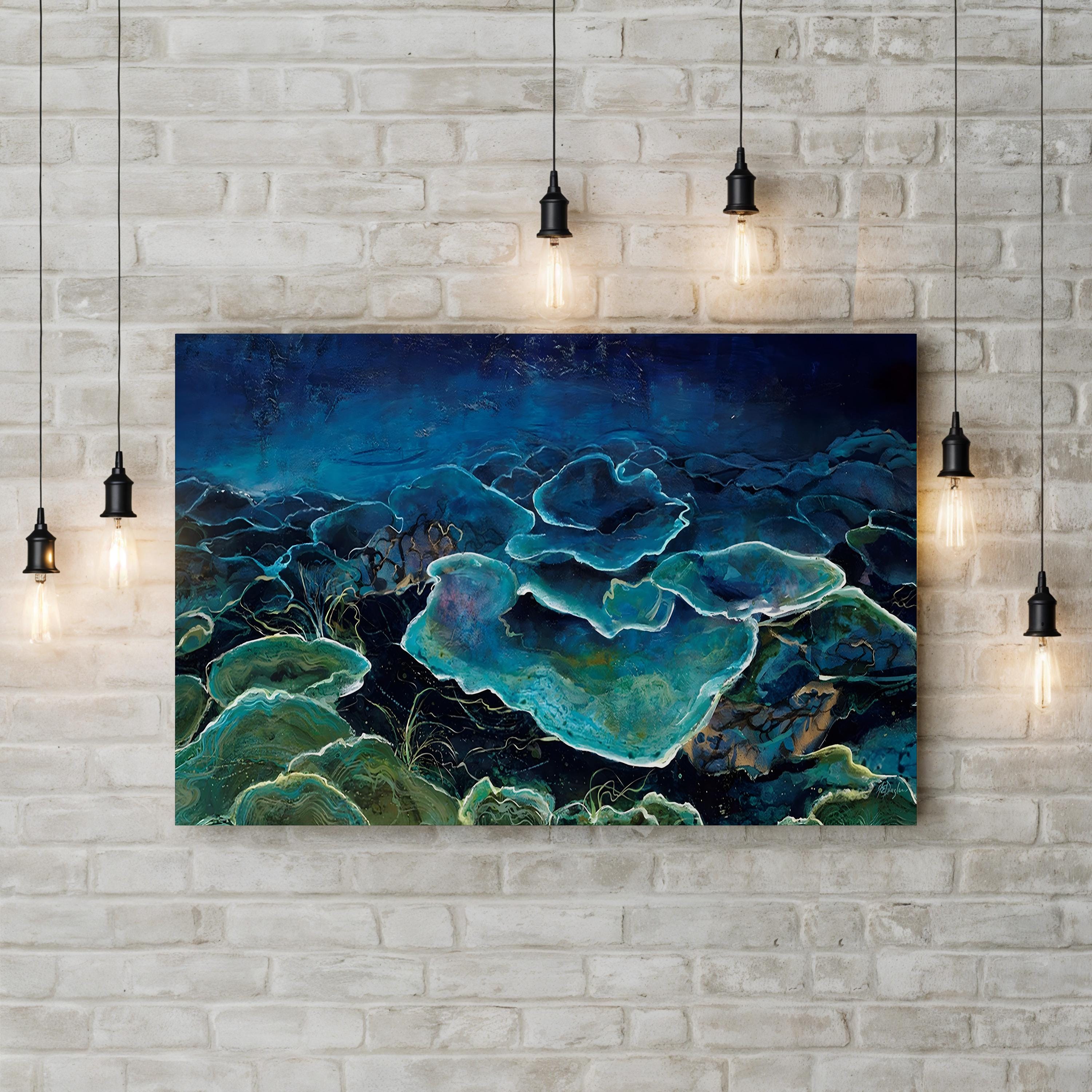 Aqua Glow Wall Art by Farrell Douglass – Contemporary Blue Green Abstract Canvas