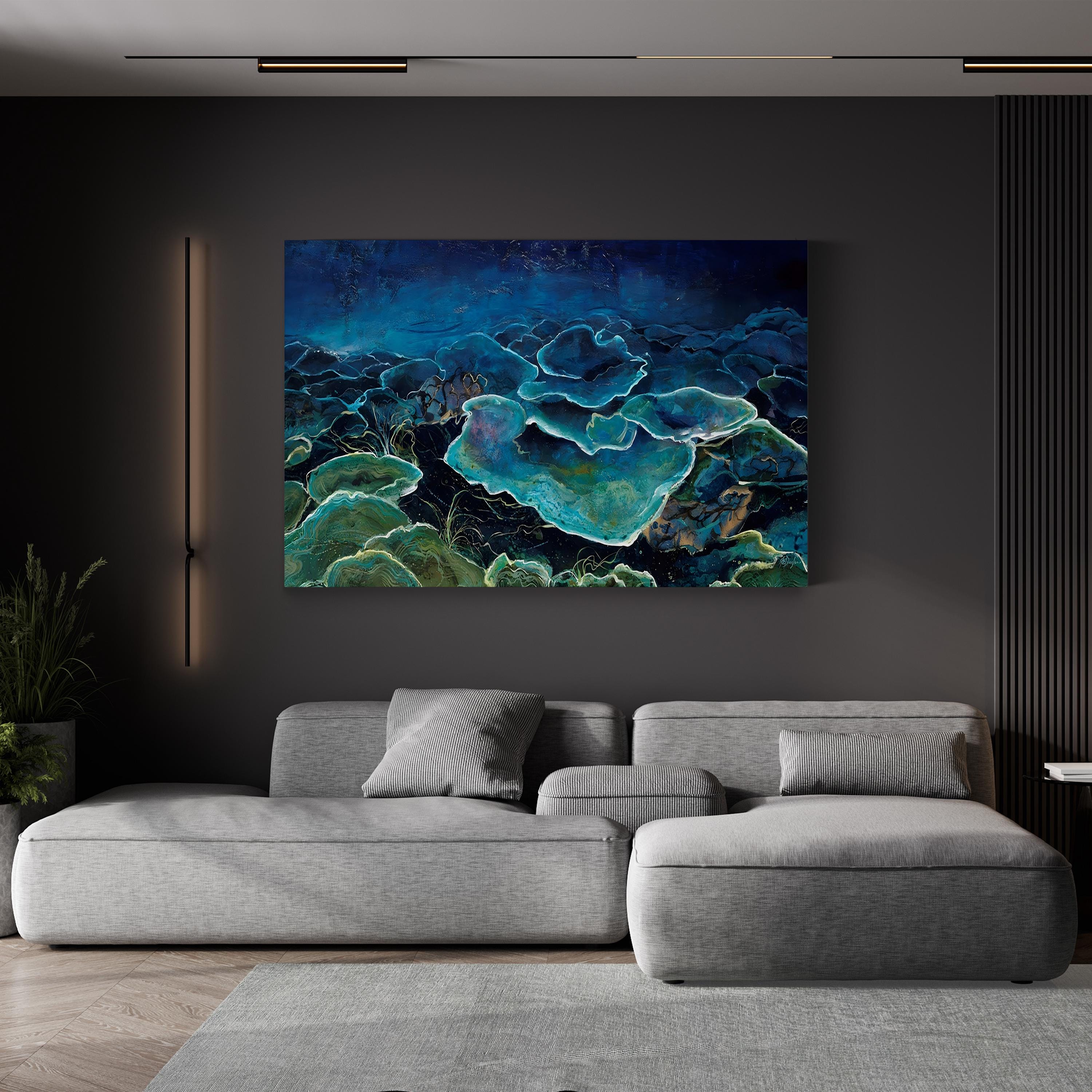 Aqua Glow Wall Art by Farrell Douglass – Contemporary Blue Green Abstract Canvas
