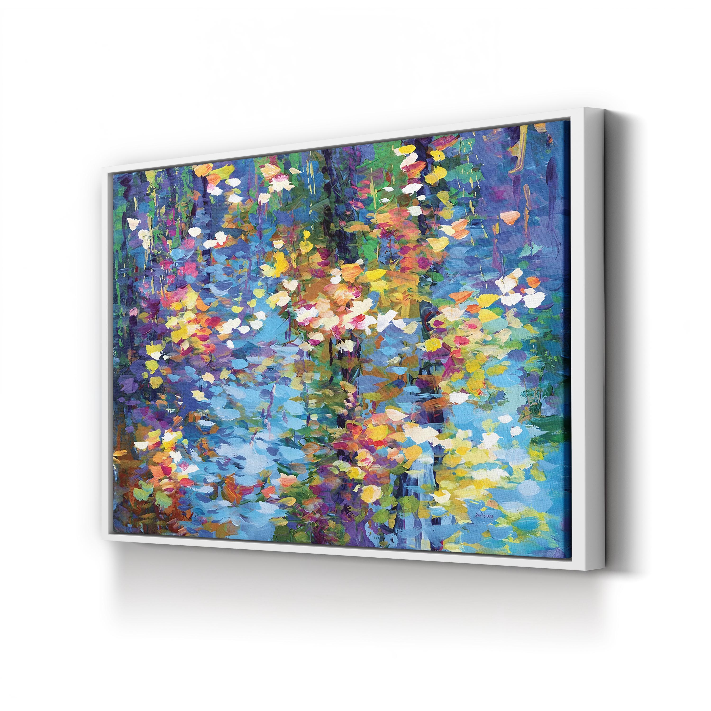 Colorful abstract painting in a white frame on a white background