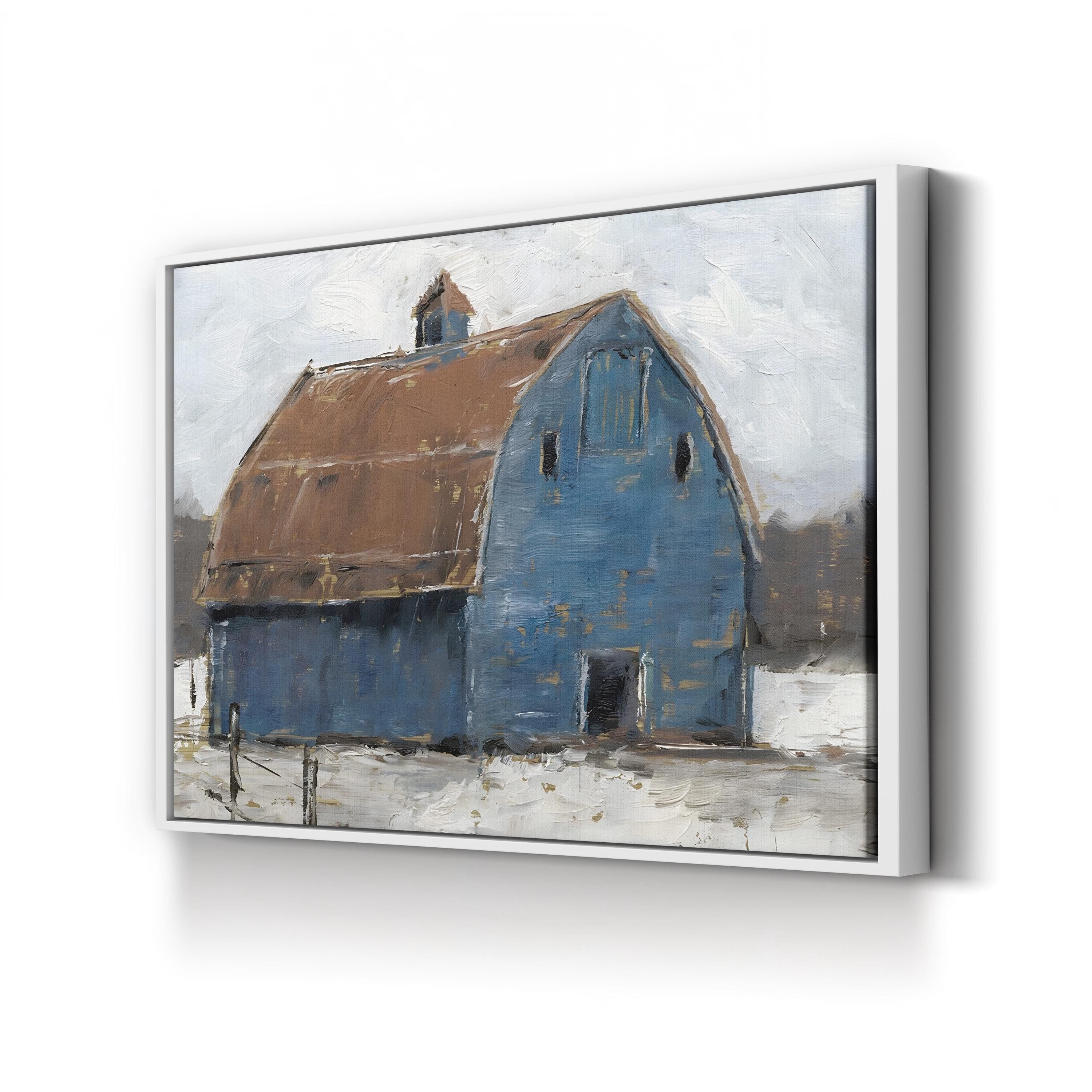 Blue Barn I Wall Art by Ethan Harper – Farmhouse Rural Landscape Canvas