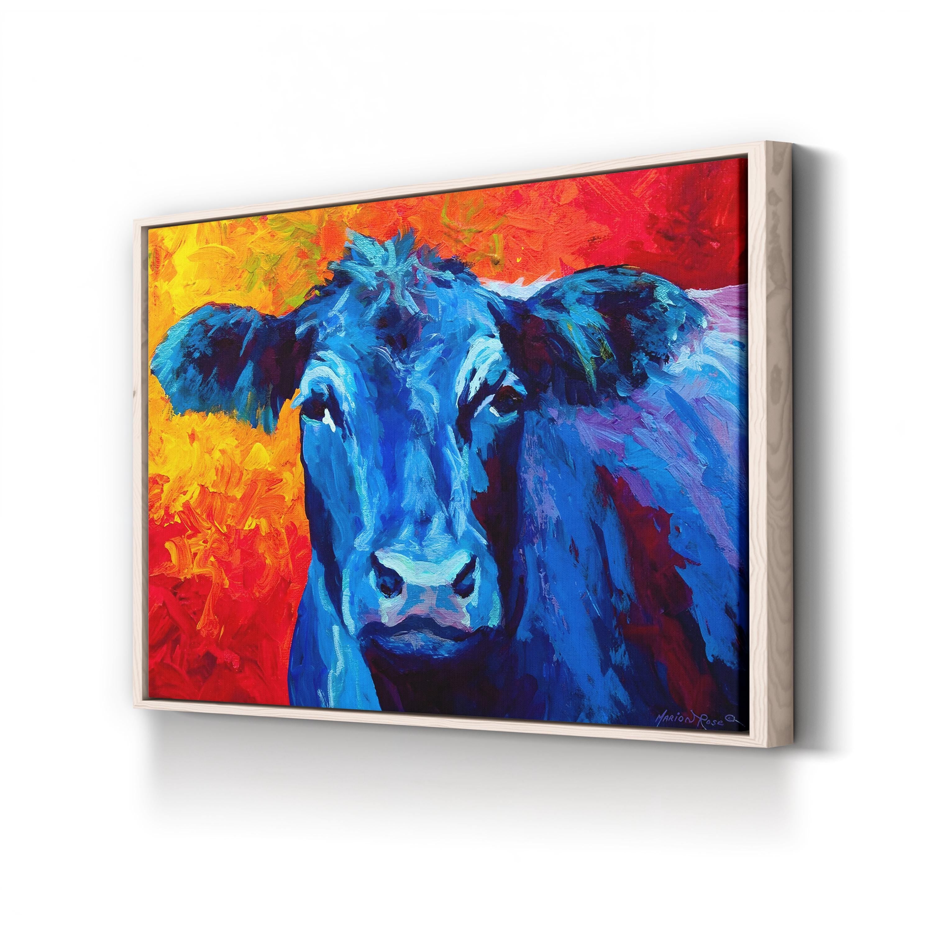 Blue Cow Wall Art by Marion Rose | Contemporary Colorful Animal Portrait Canvas