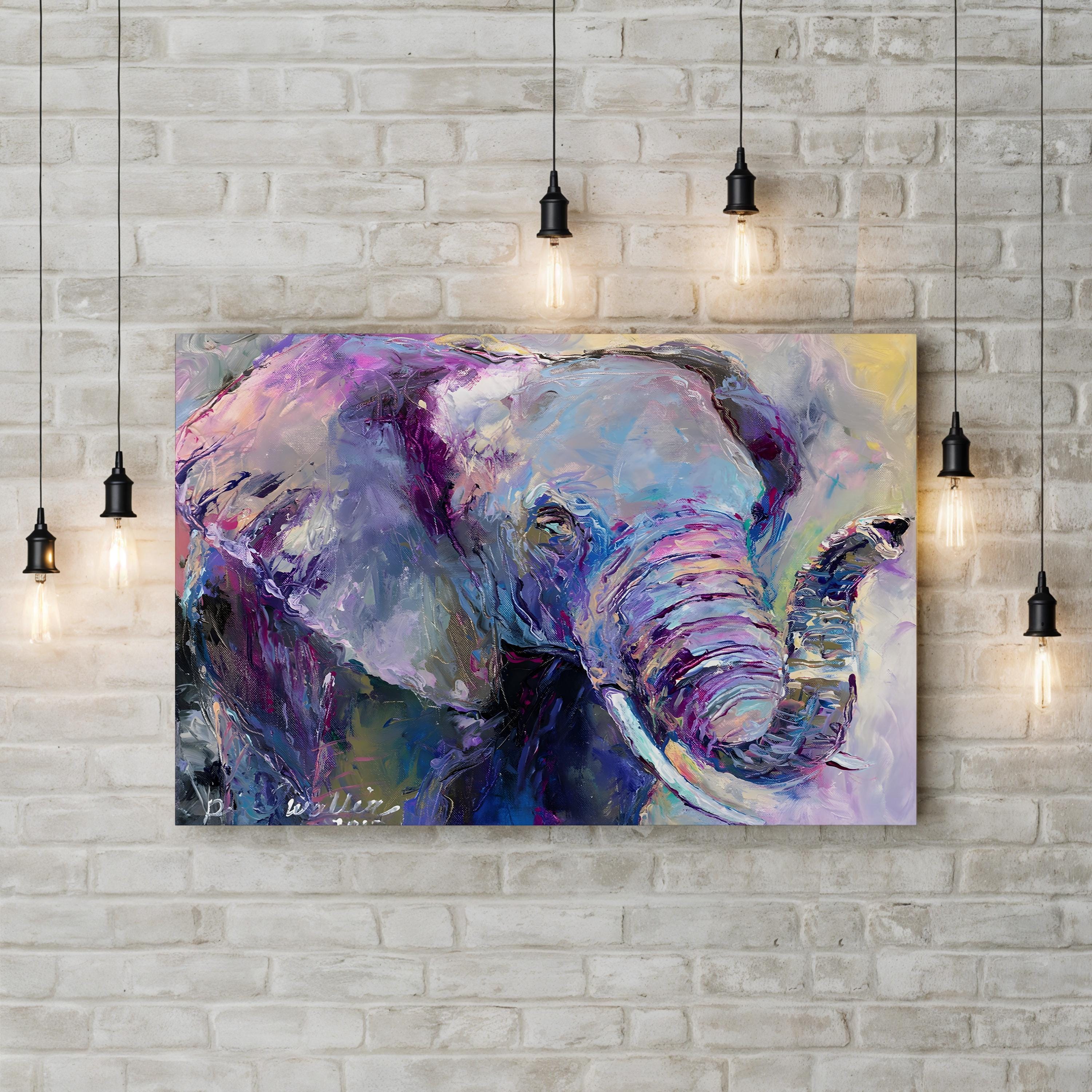 Blue Elephant Wall Art by Richard Wallich | Contemporary Abstract Wildlife Canvas Print