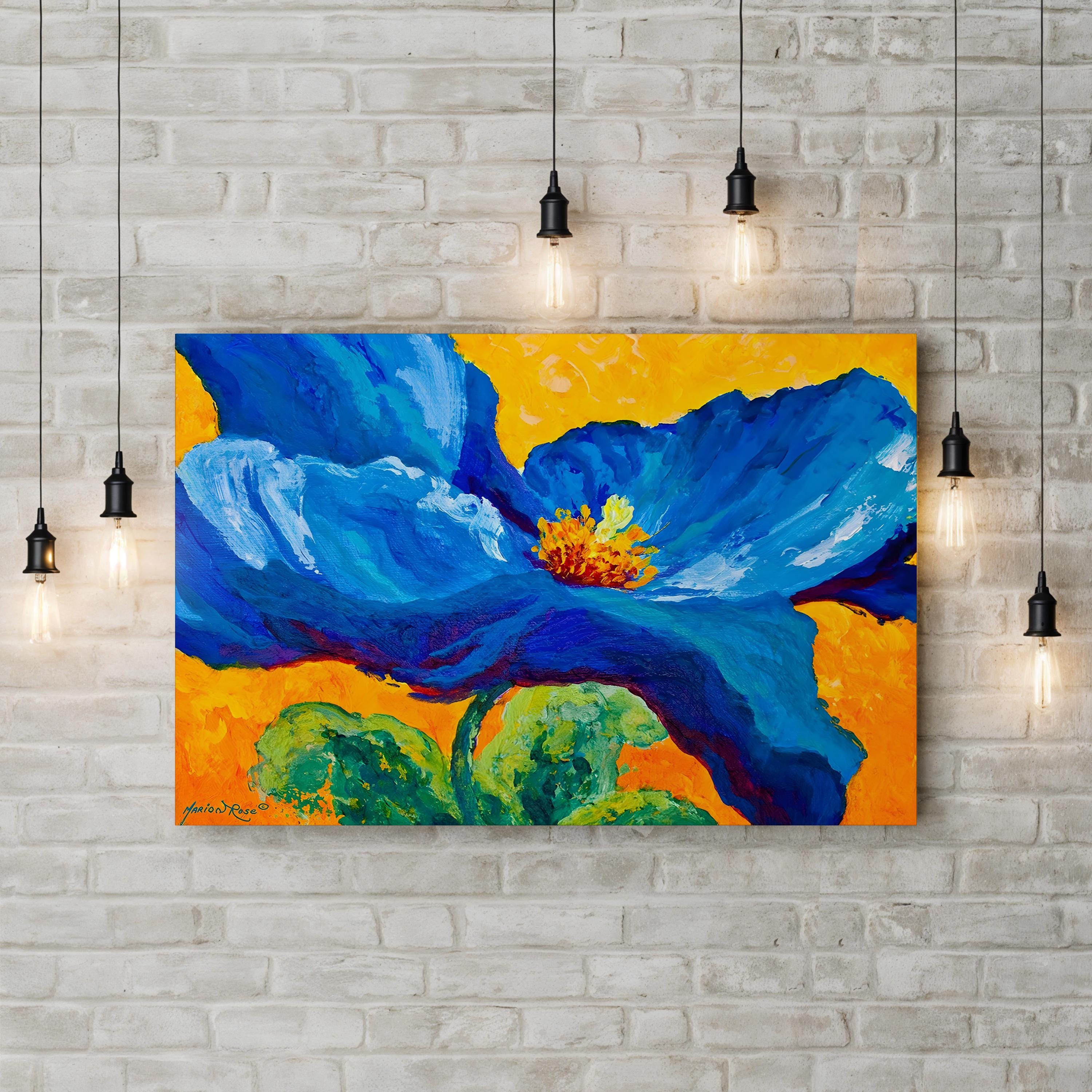Blue Poppy Wall Art by Marion Rose | Contemporary Abstract Floral Canvas Print