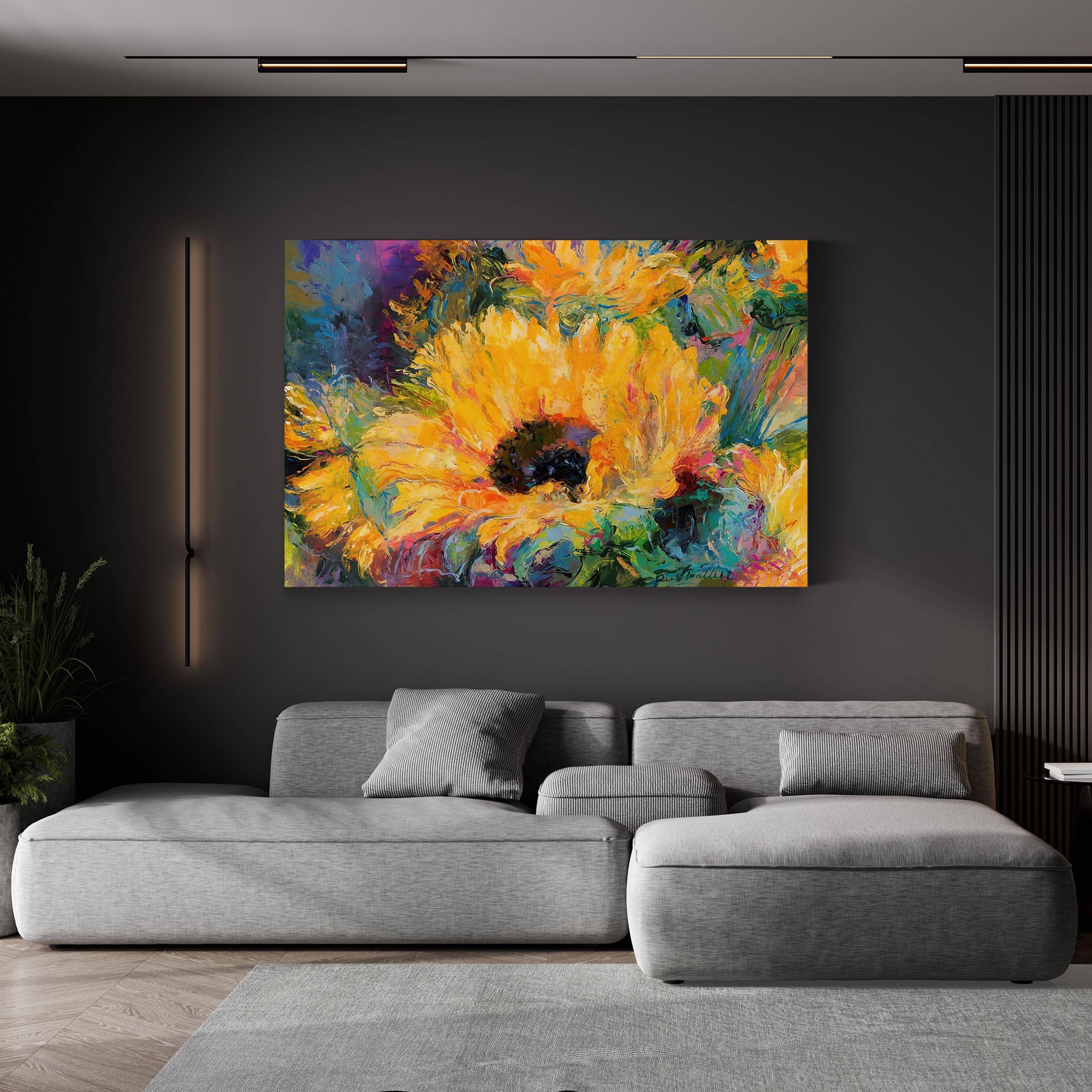 Blue Sunflowers Wall Art by Richard Wallich | Contemporary Abstract Floral Canvas Print