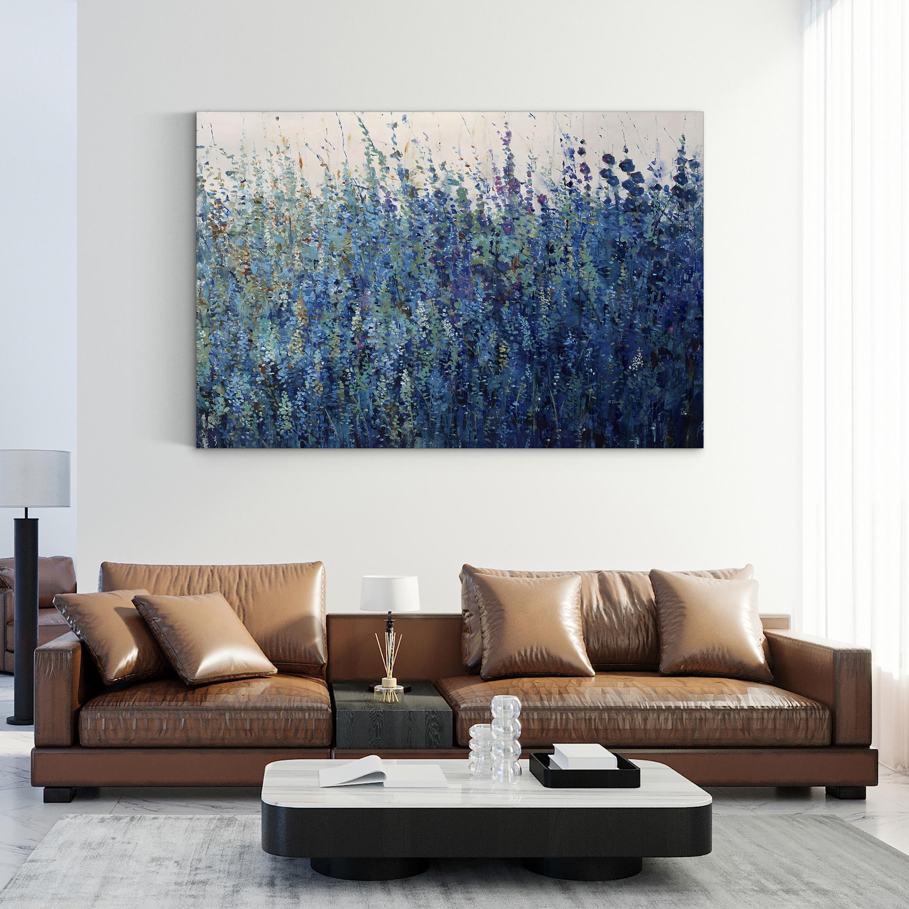 Blue Wildflower Patch Wall Art by Tim O’Toole | Blue Floral Landscape Canvas Print