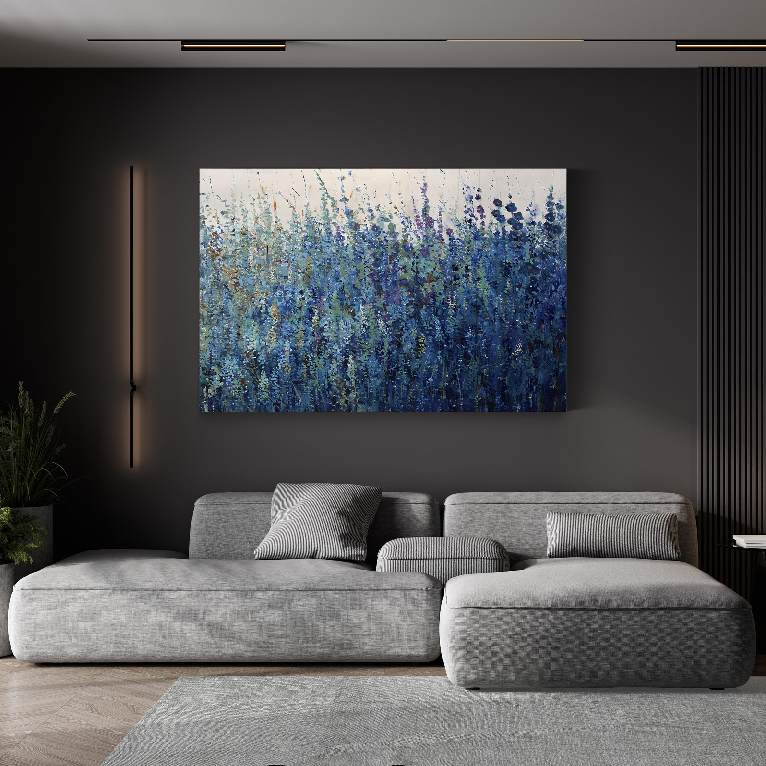Blue Wildflower Patch Wall Art by Tim O’Toole | Blue Floral Landscape Canvas Print