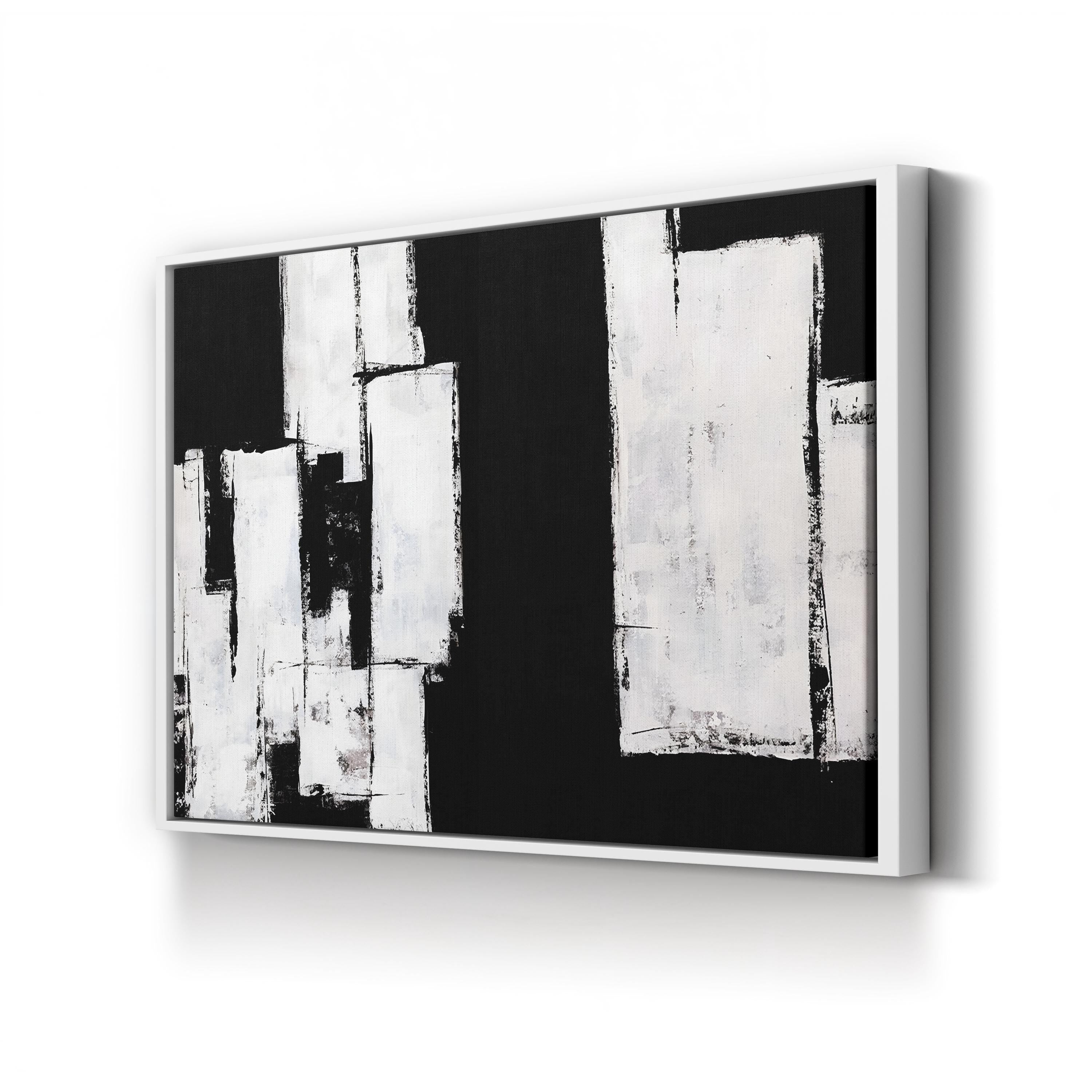 Break Down Abstract Canvas Wall Art by Brent Abe – Textured Black & White Contemporary Painting