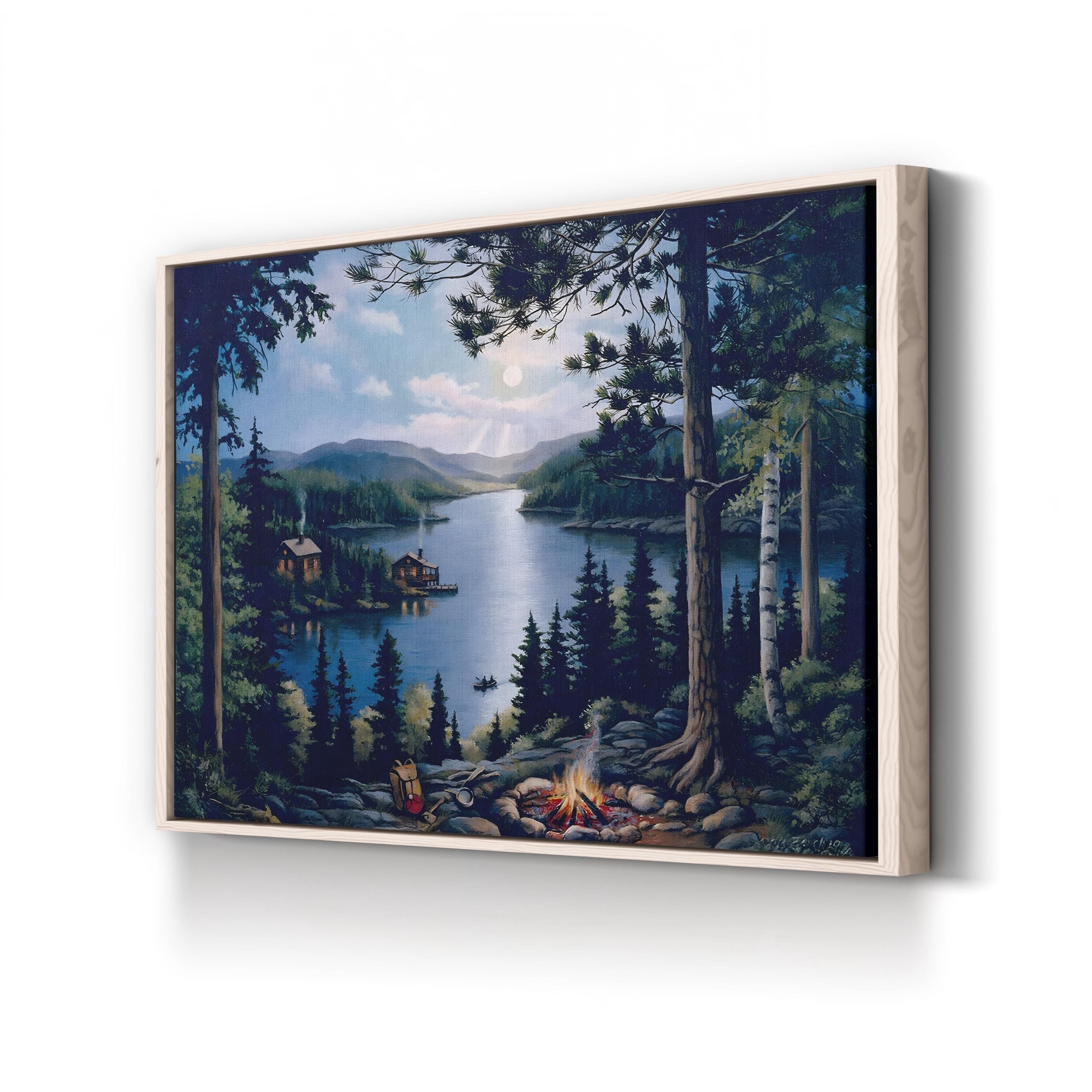 Cabin In The Woods Wall Art by John Zaccheo – Woodland Campfire Landscape Canvas
