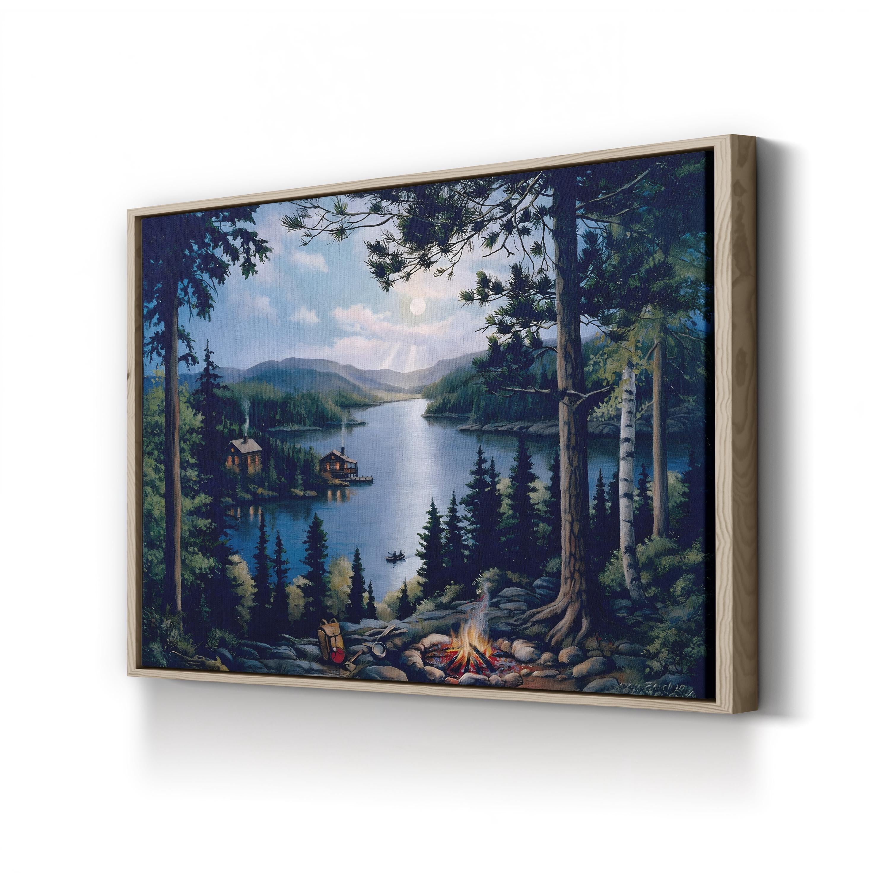 Cabin In The Woods Wall Art by John Zaccheo – Woodland Campfire Landscape Canvas