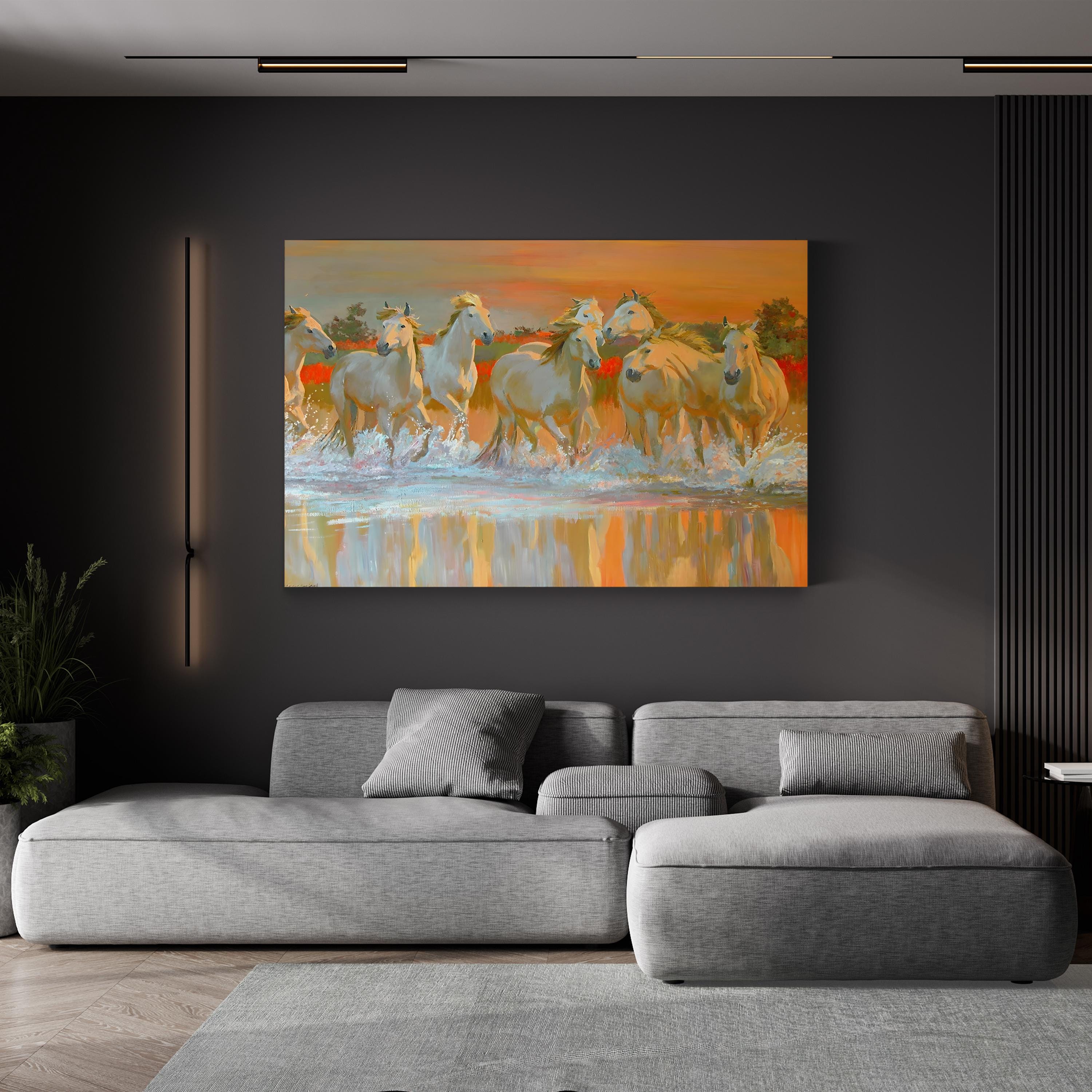 Galloping Horse Herd in Motion – Period Illustration Wall Art | Rustic Western Canvas Print