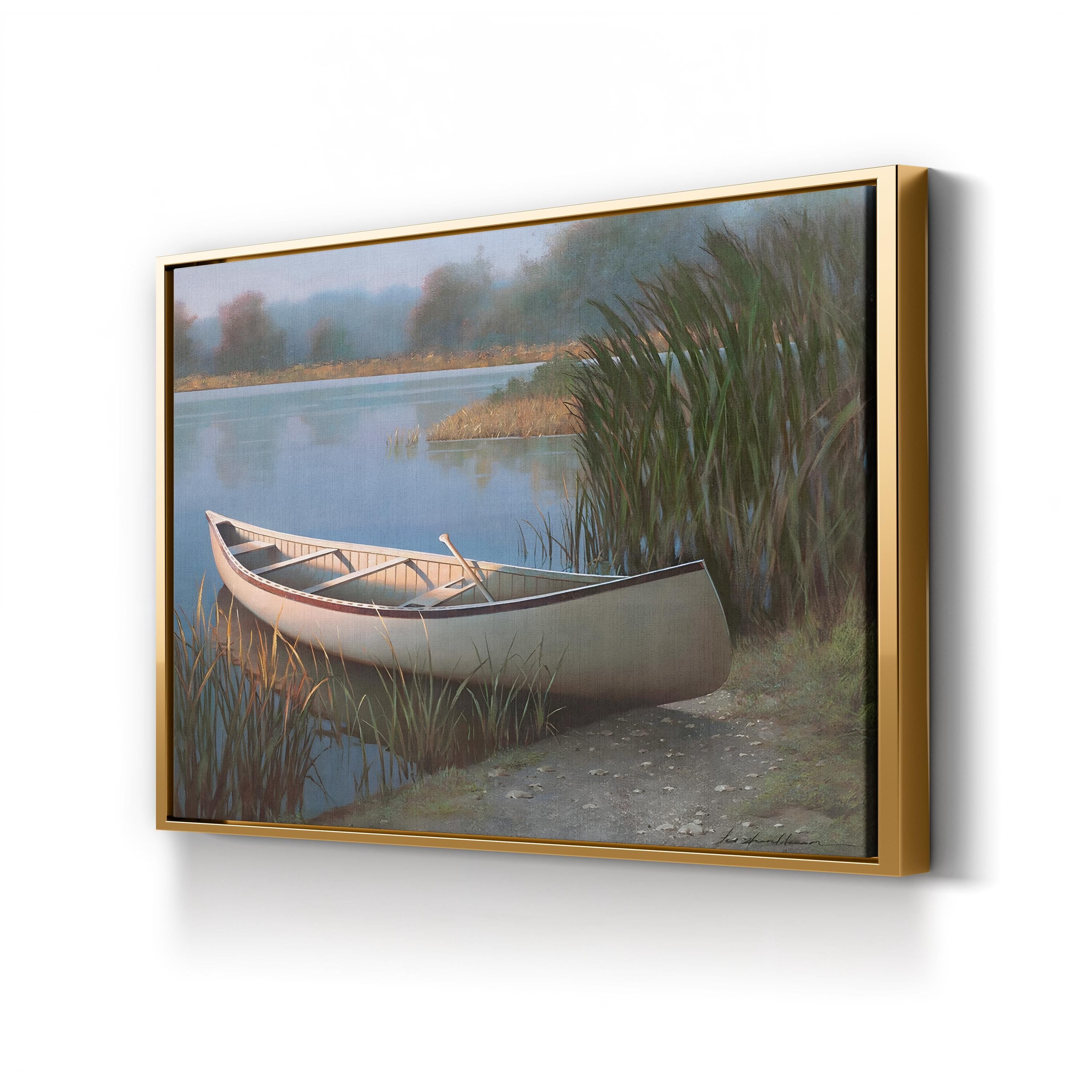 Canoe on the Shore Wall Art by Zhen-Huan Lu – Tranquil Lake Landscape Canvas