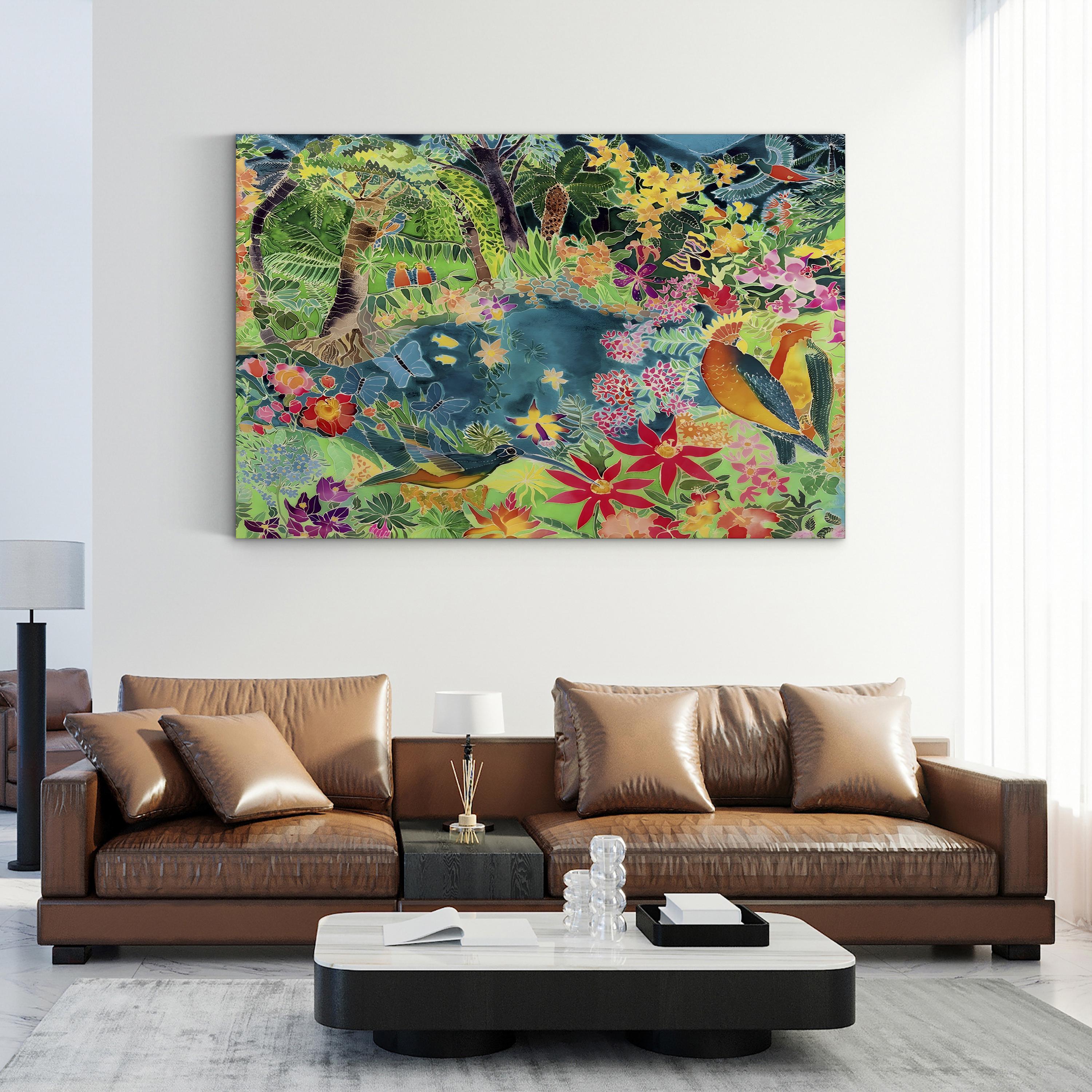 Tropical Jungle Birds & Flowers Canvas Art: Vibrant Wildlife Wall Decor