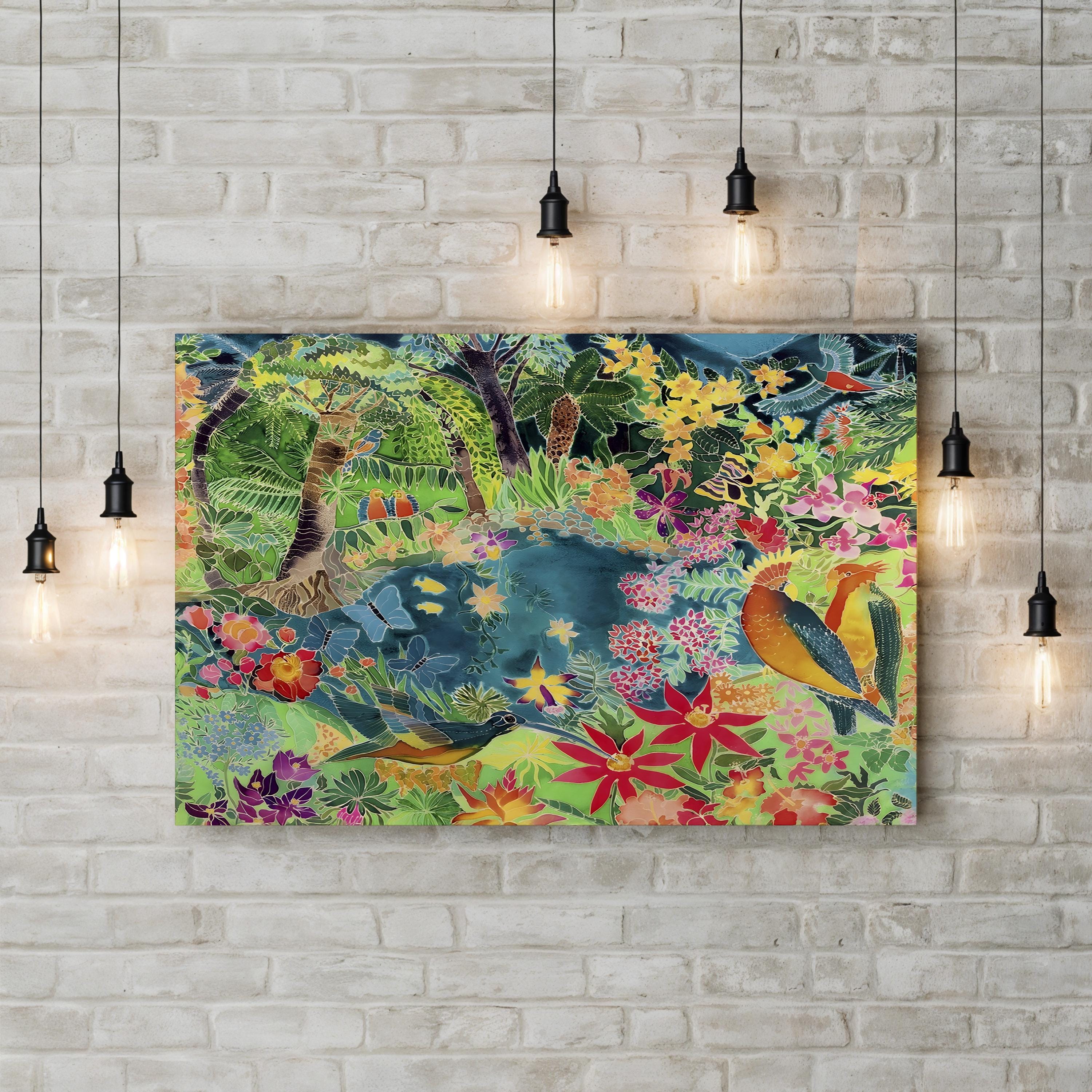 Tropical Jungle Birds & Flowers Canvas Art: Vibrant Wildlife Wall Decor