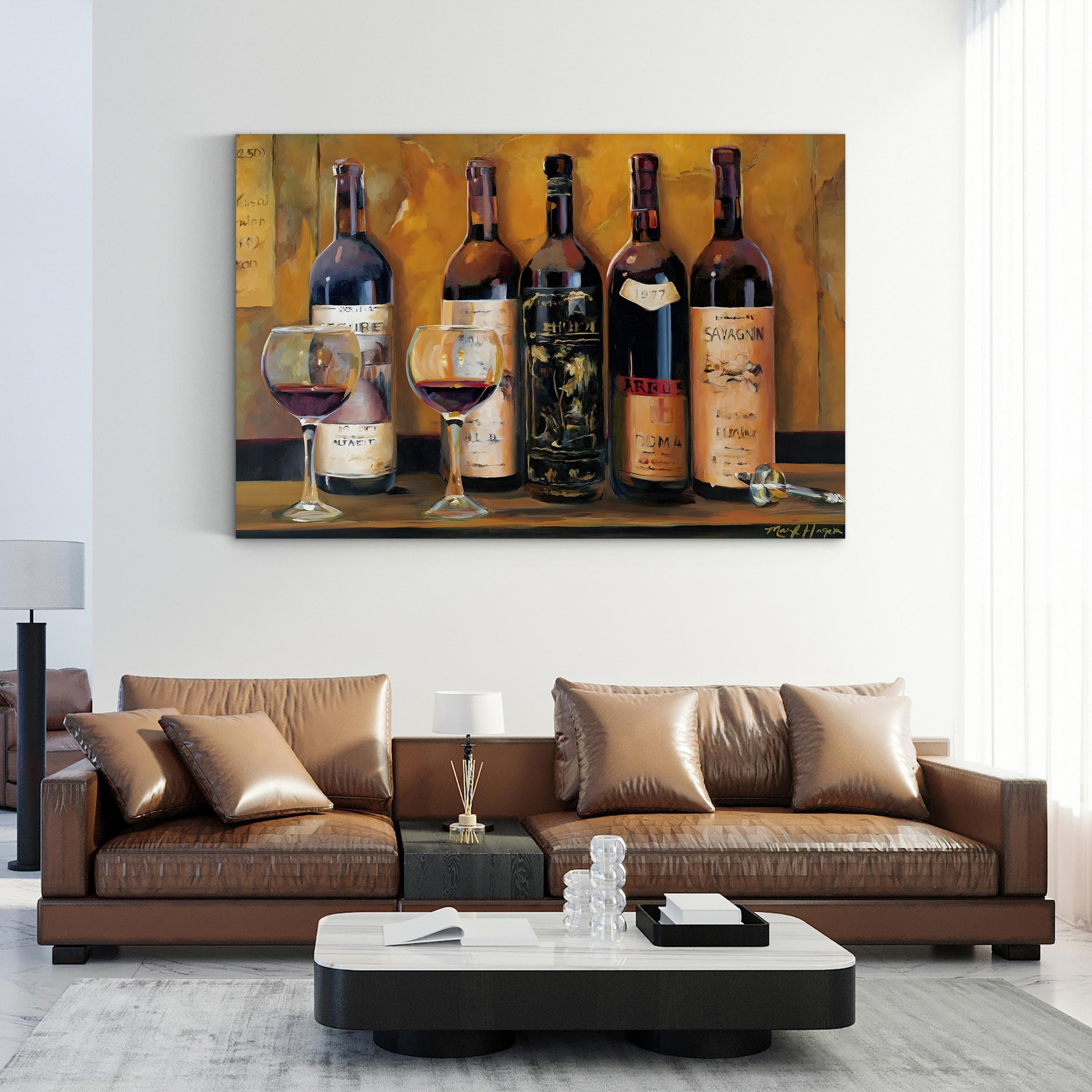 Cellar Reds Wine Bottles – Period Illustration Wall Art | Rustic Kitchen Canvas Print