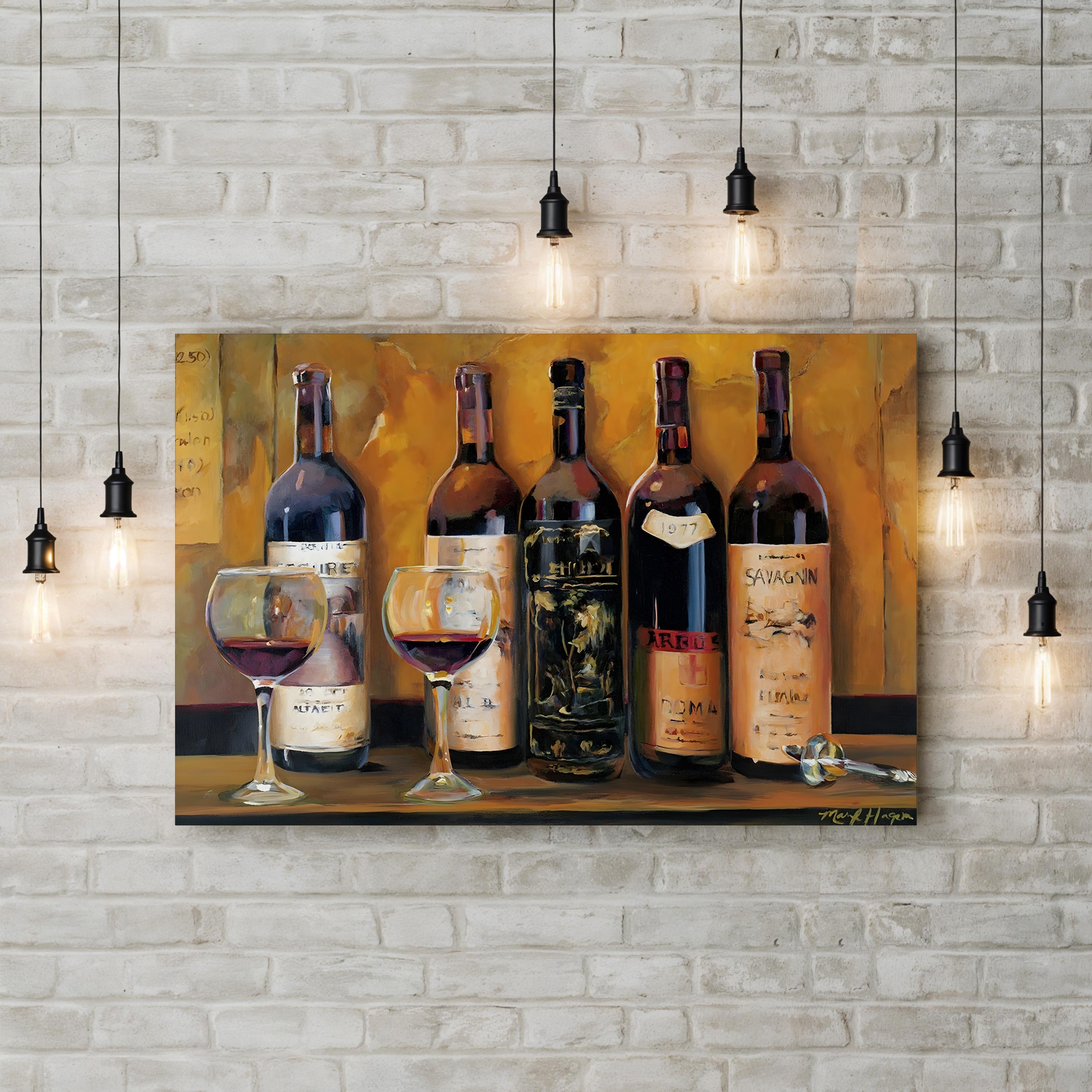 Cellar Reds Wine Bottles – Period Illustration Wall Art | Rustic Kitchen Canvas Print