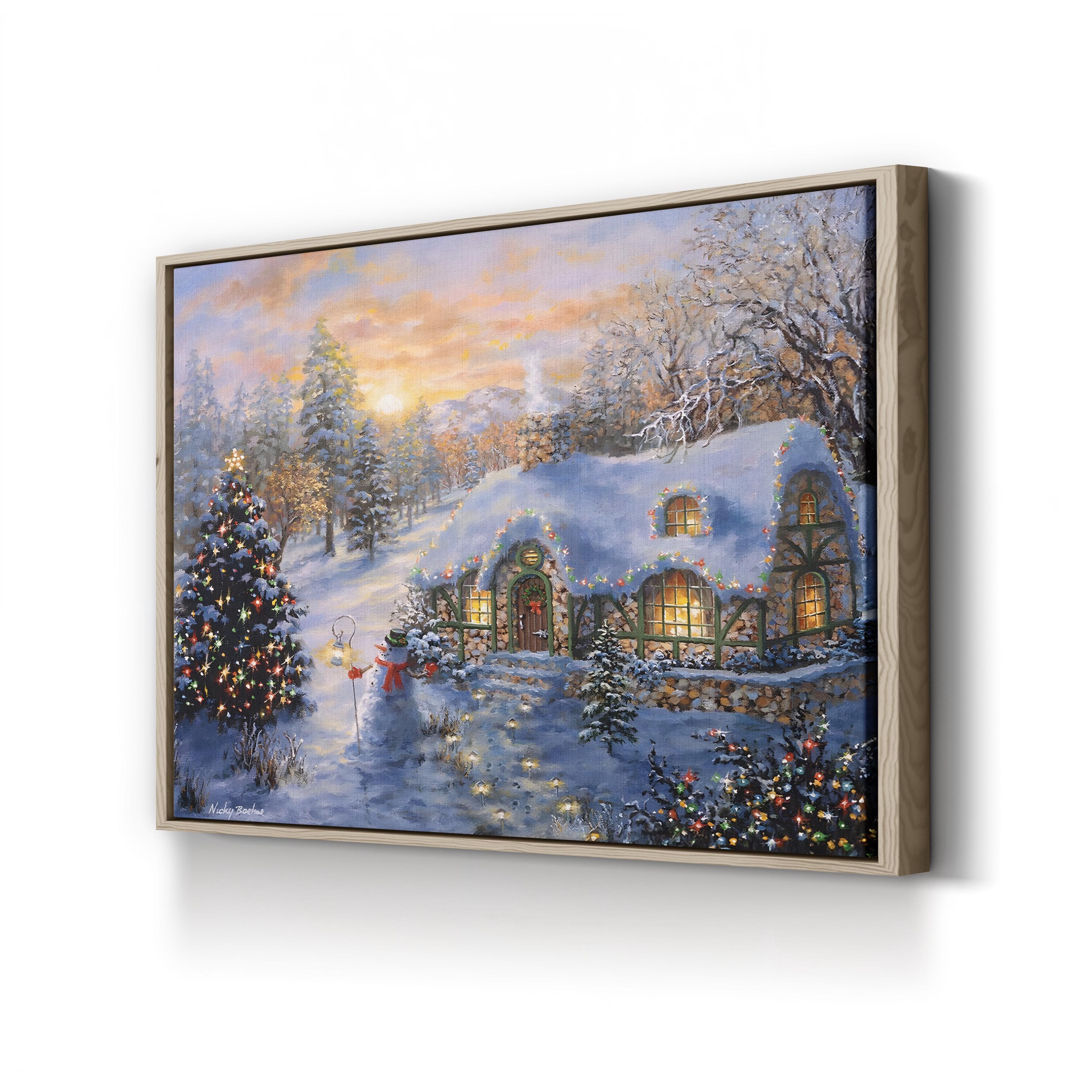 Christmas Cottage Snowy Scene Canvas Print: Festive Winter Home Decor