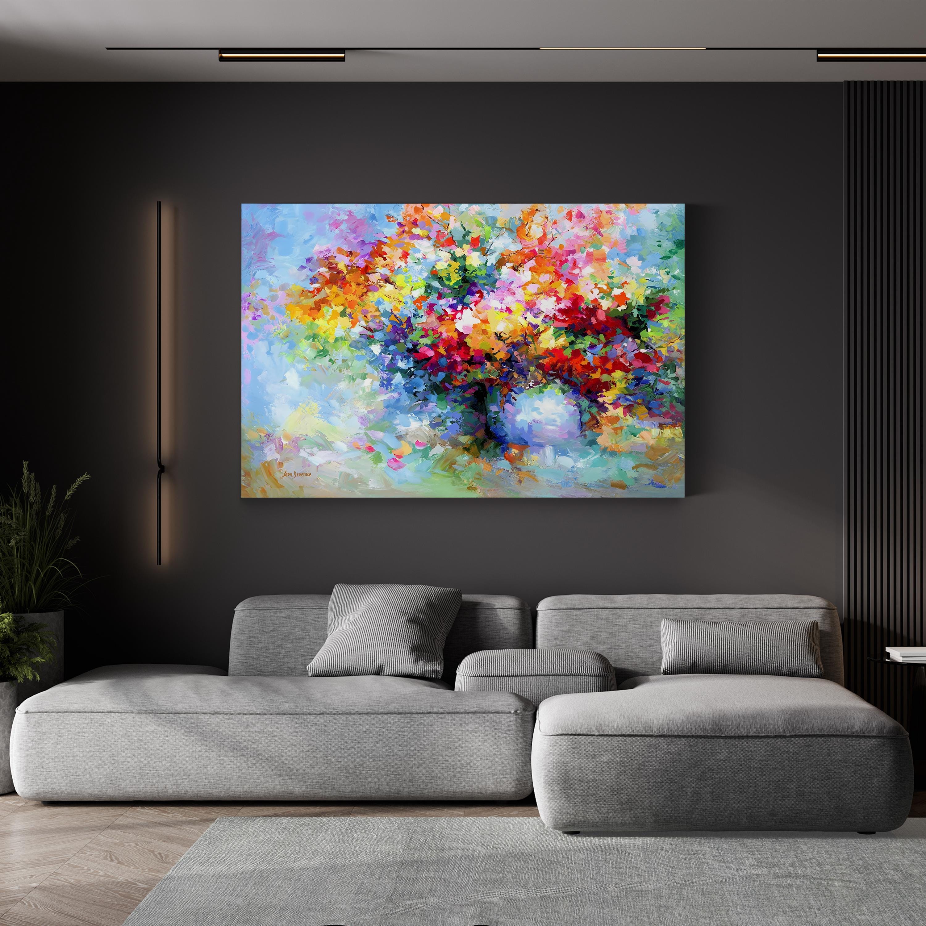 Vibrant and Colorful Floral Canvas Art by by Leon Devenice