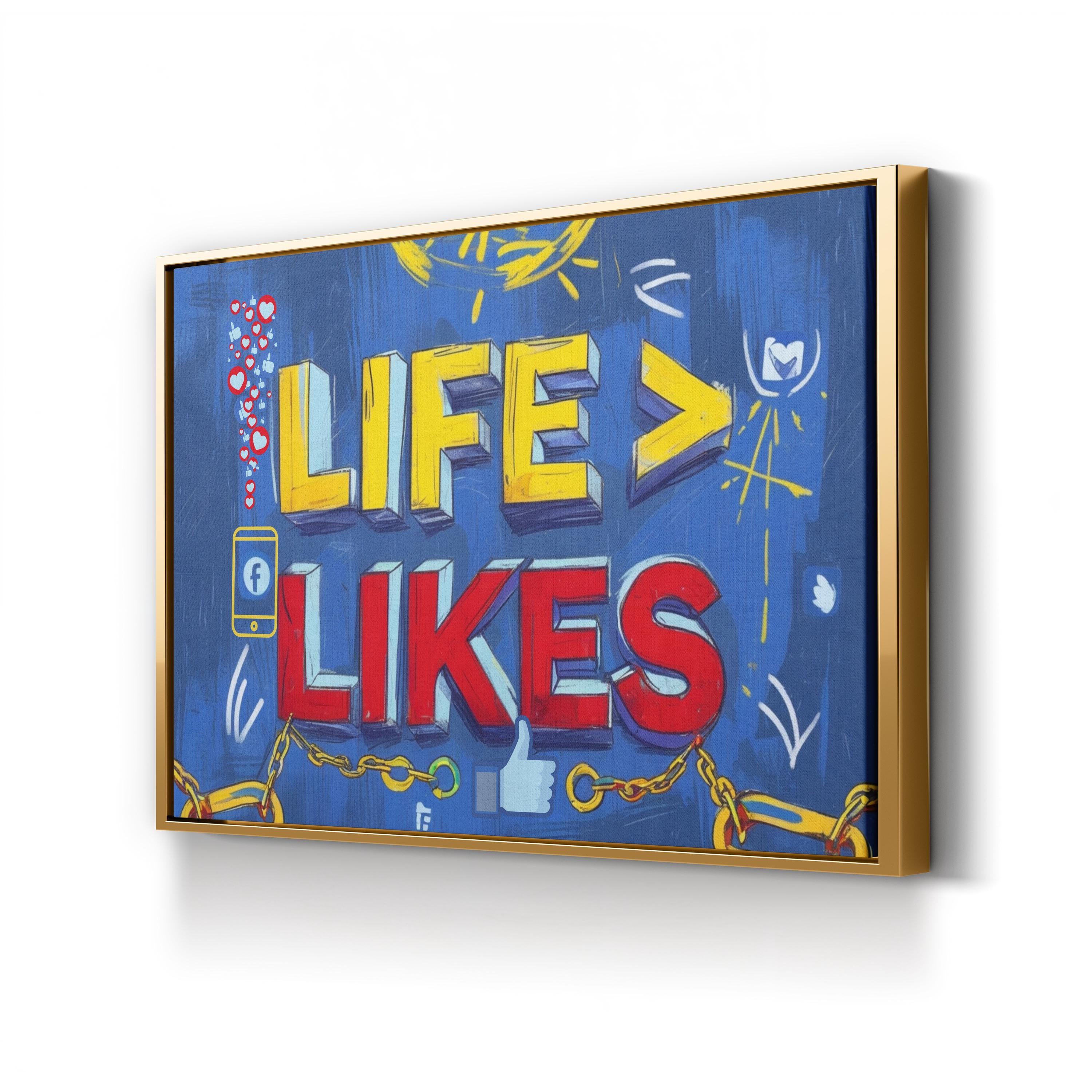 Life Is Greater Than Likes Inspirational Typography Canvas Art Print