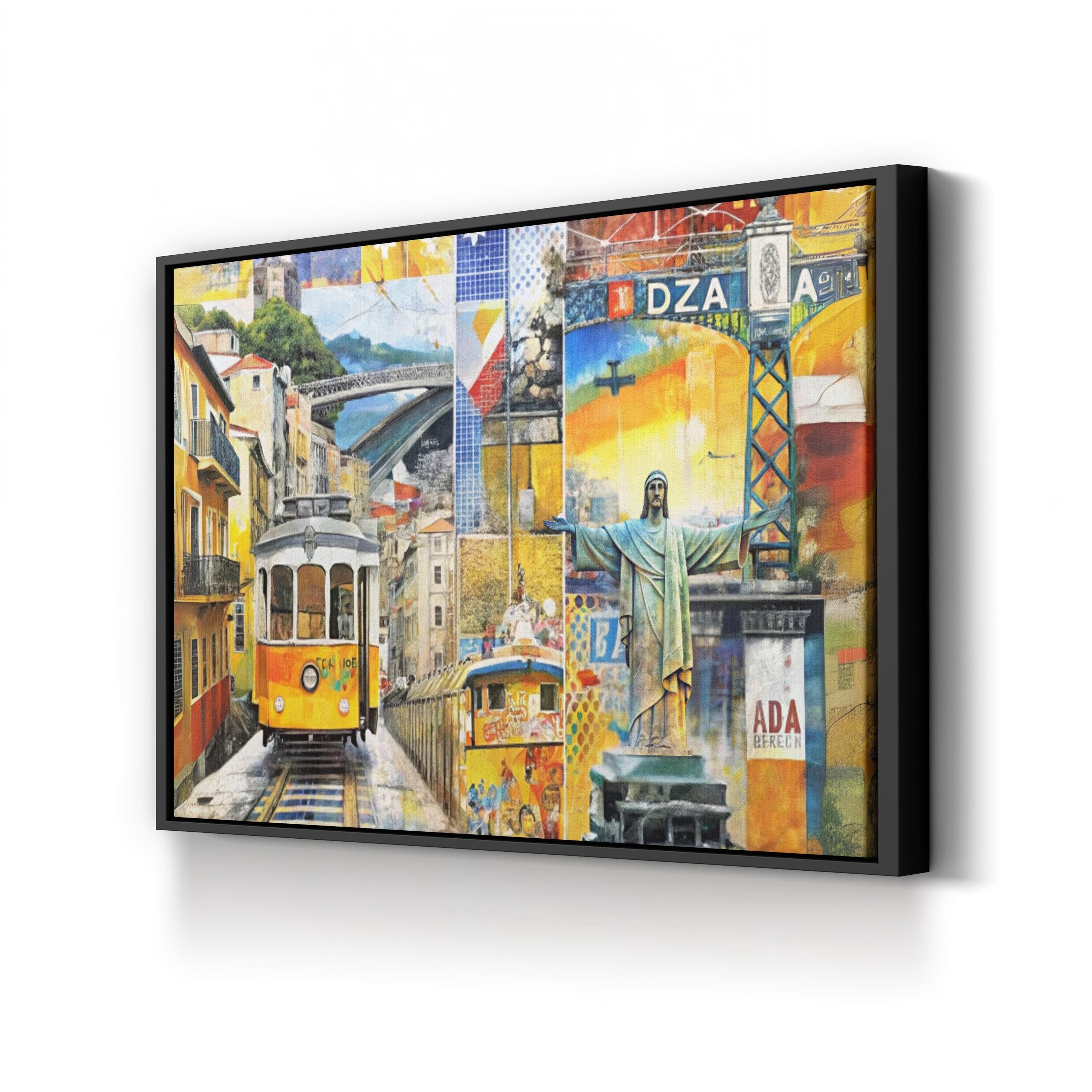 Lisbon Cityscape Collage – Period Illustration Wall Art | Portugal Travel Canvas Print
