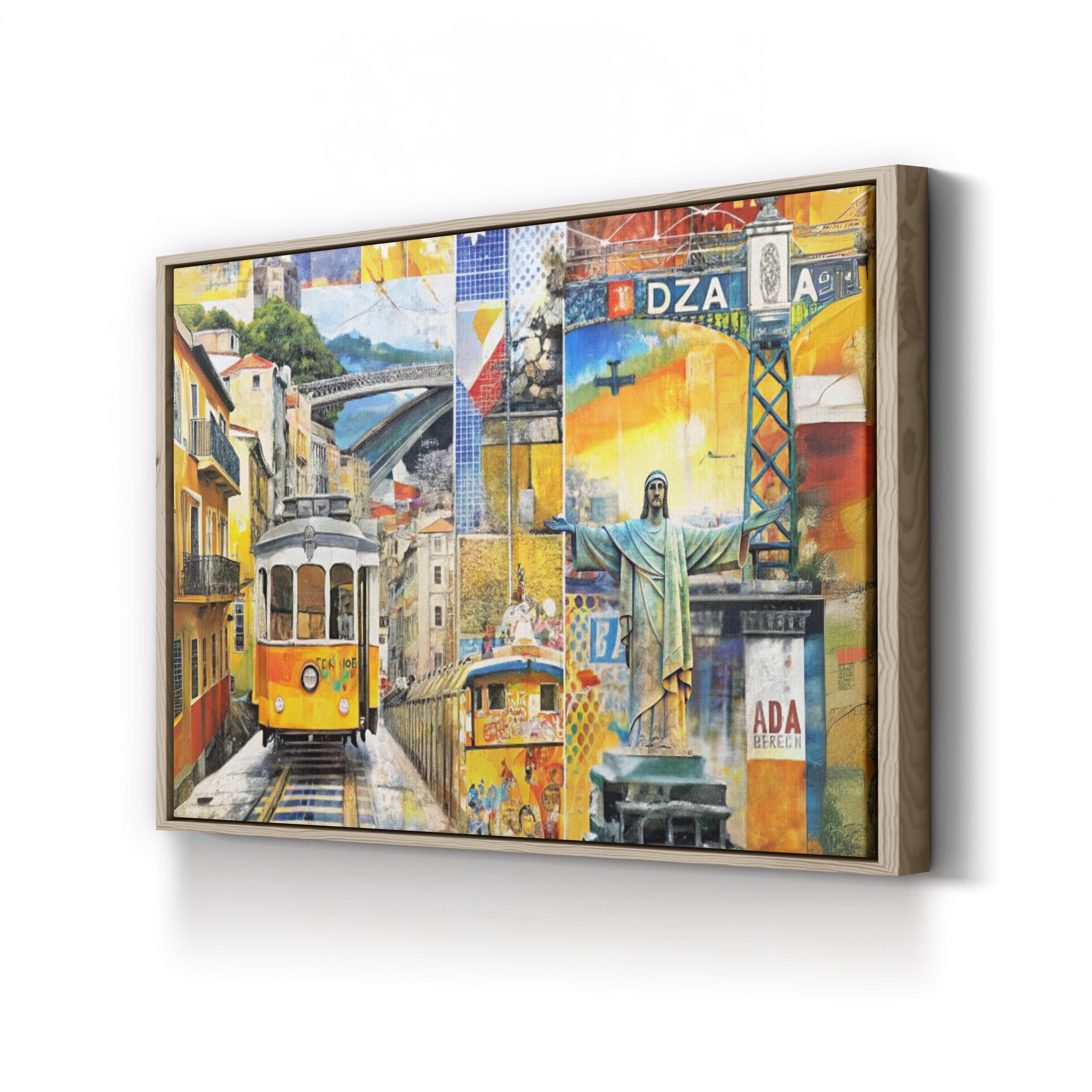 Lisbon Cityscape Collage – Period Illustration Wall Art | Portugal Travel Canvas Print