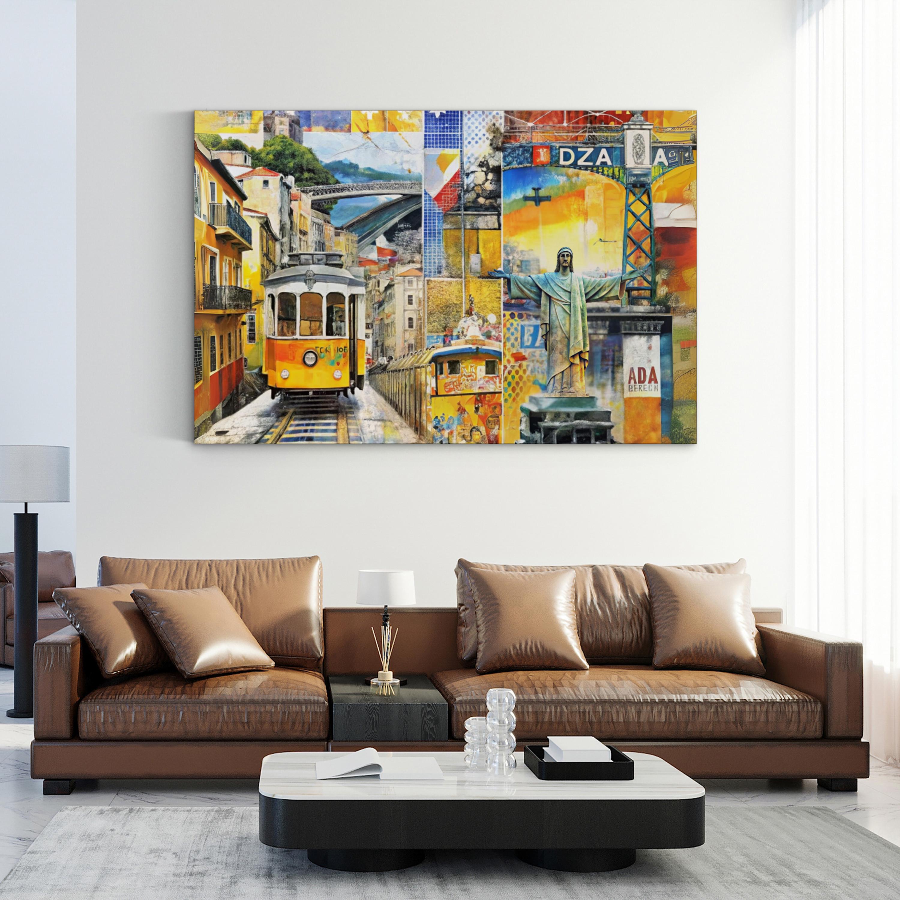 Lisbon Cityscape Collage – Period Illustration Wall Art | Portugal Travel Canvas Print