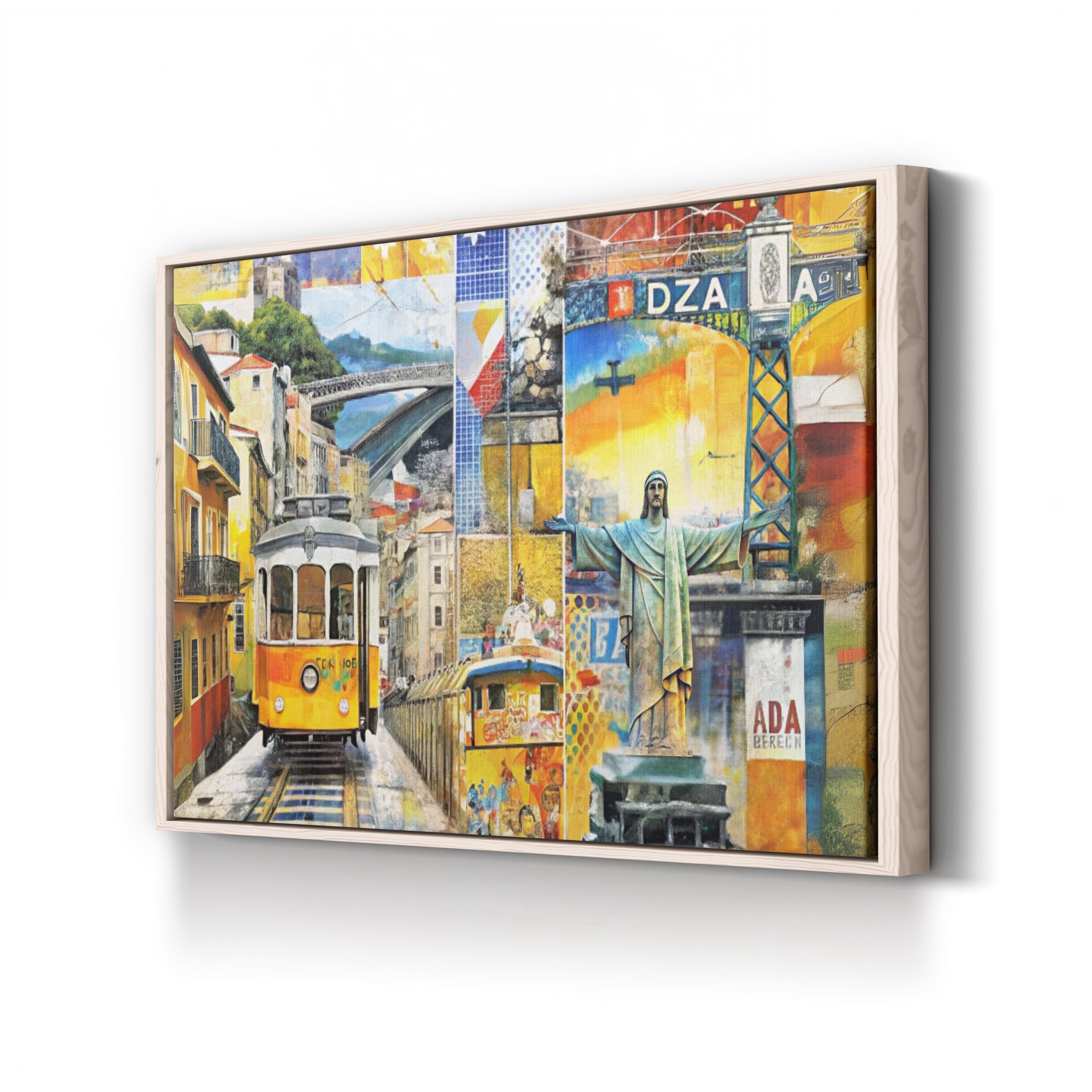 Lisbon Cityscape Collage – Period Illustration Wall Art | Portugal Travel Canvas Print