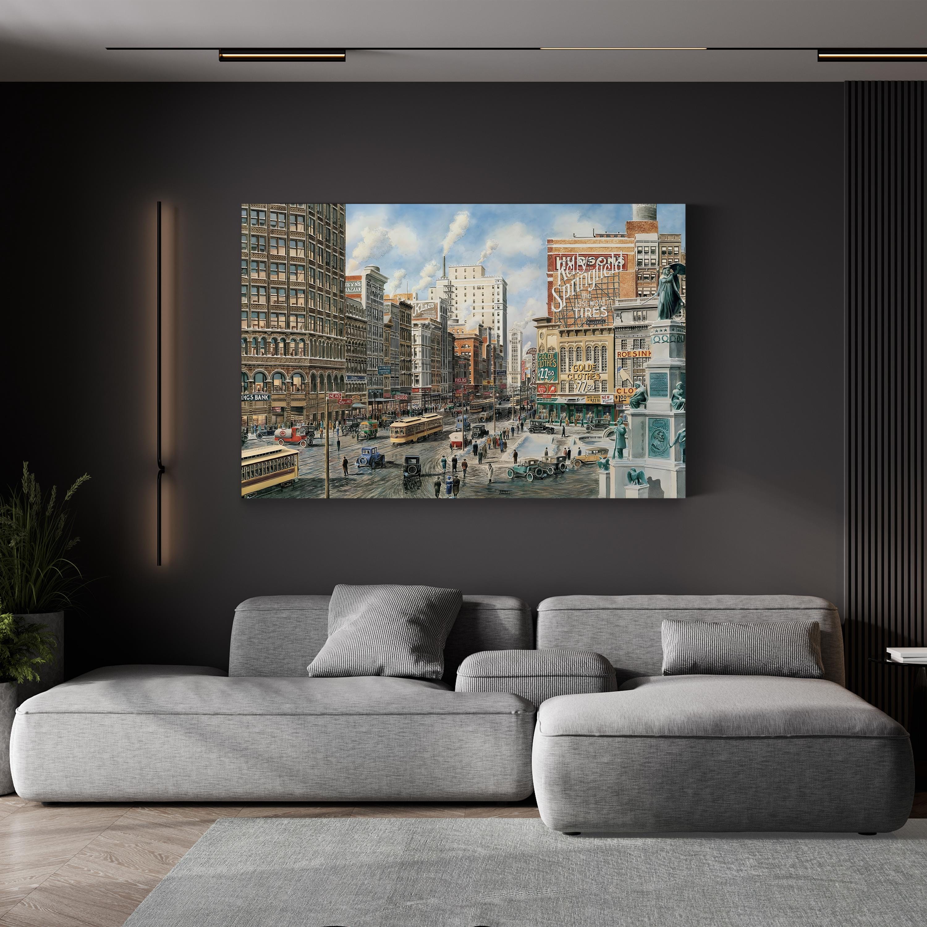 Detroit Looking North on Woodward Wall Art – Contemporary Detroit Cityscape by Stanton Manolakas
