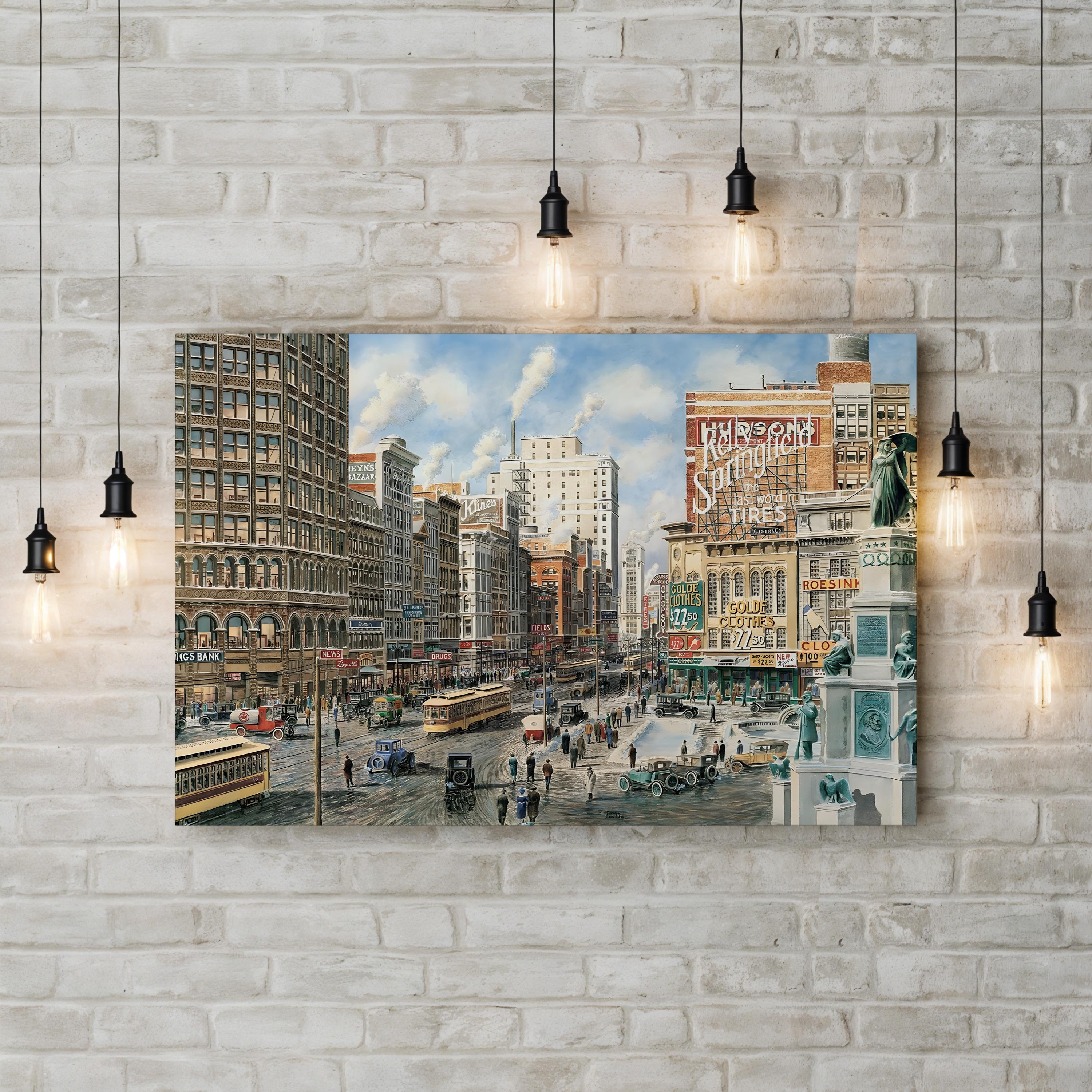 Detroit Looking North on Woodward Wall Art – Contemporary Detroit Cityscape by Stanton Manolakas