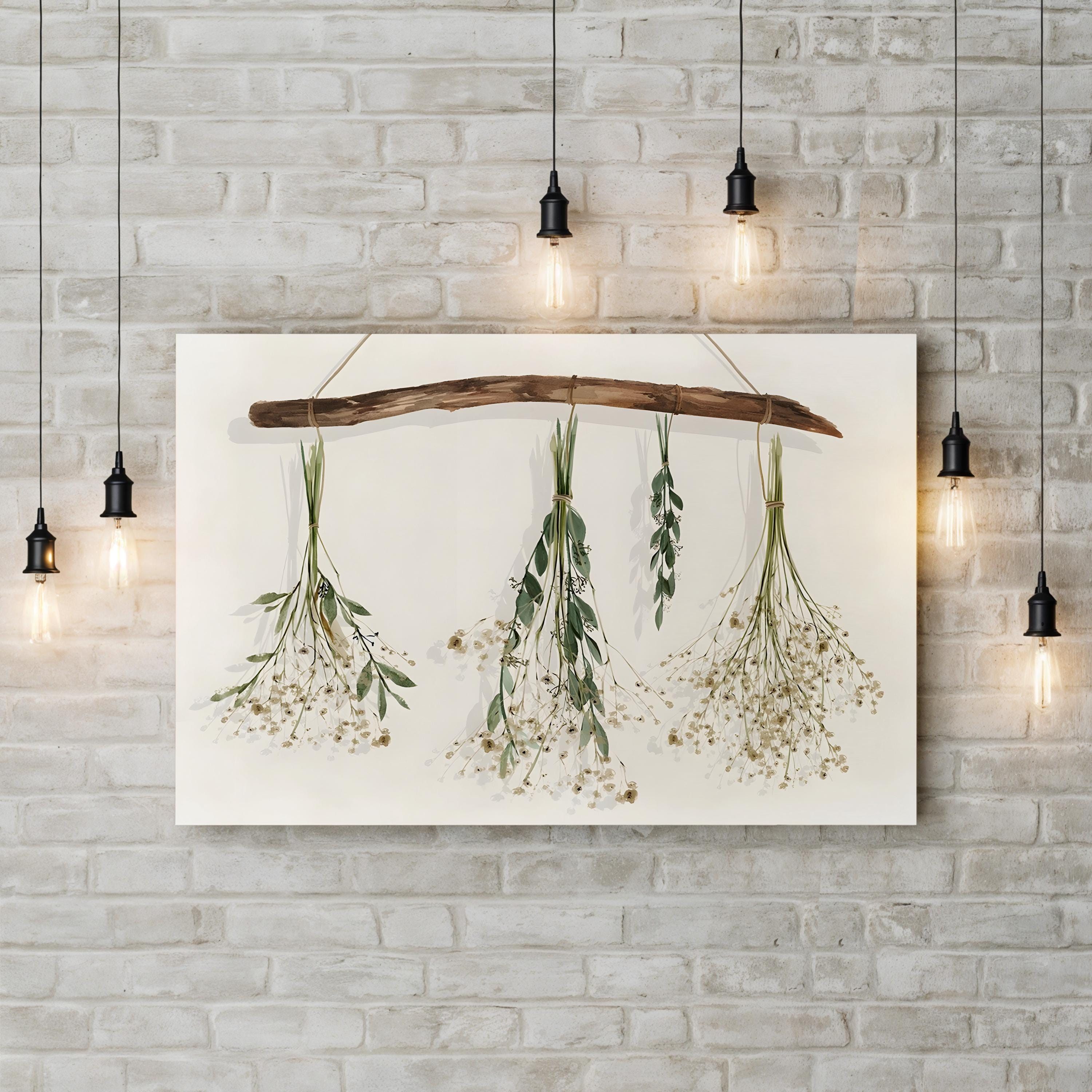 Drying Flowers – Botanical Farmhouse Floral Canvas Art by Isabelle Z
