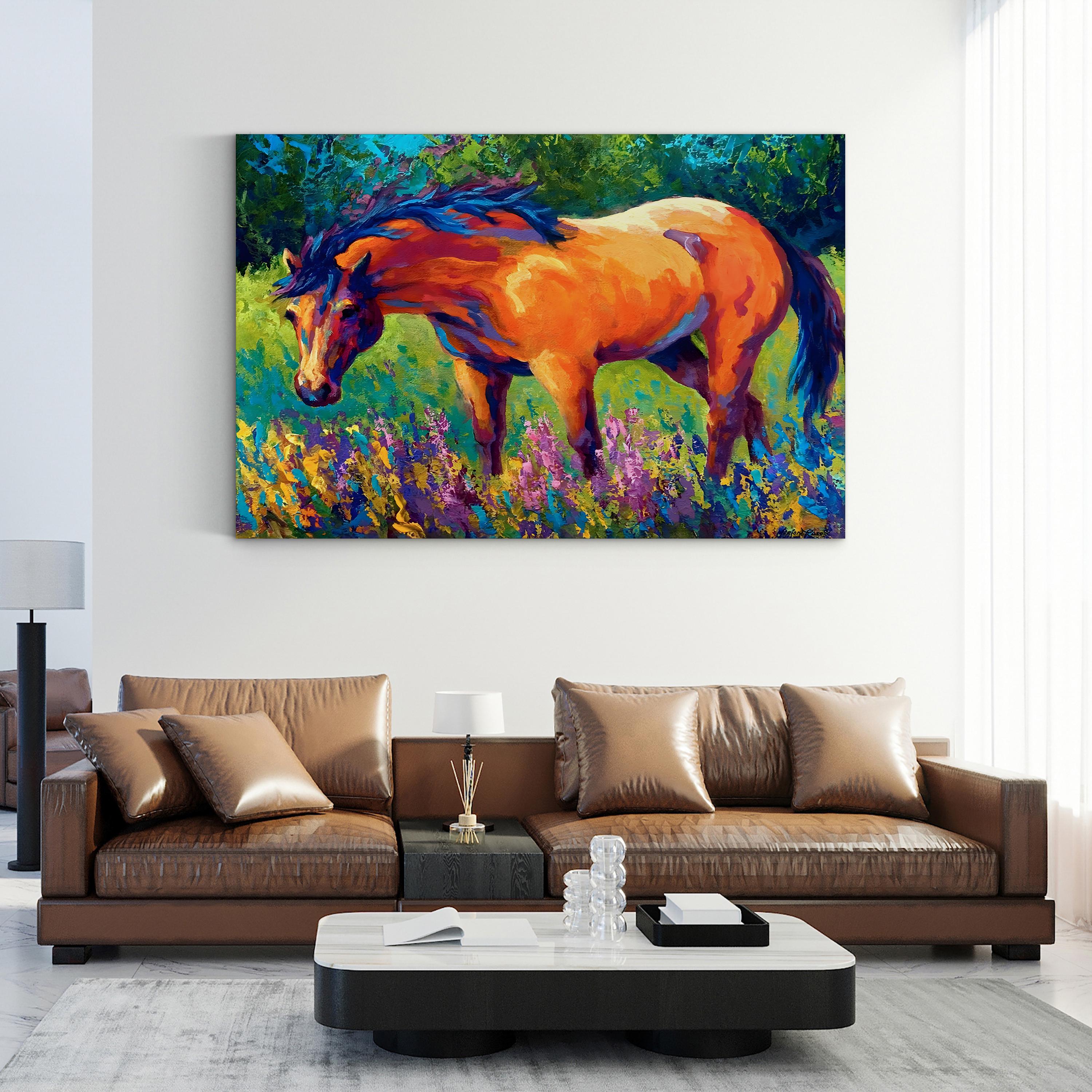 Vibrant Horse Canvas Art Print: Contemporary Wildlife Landscape