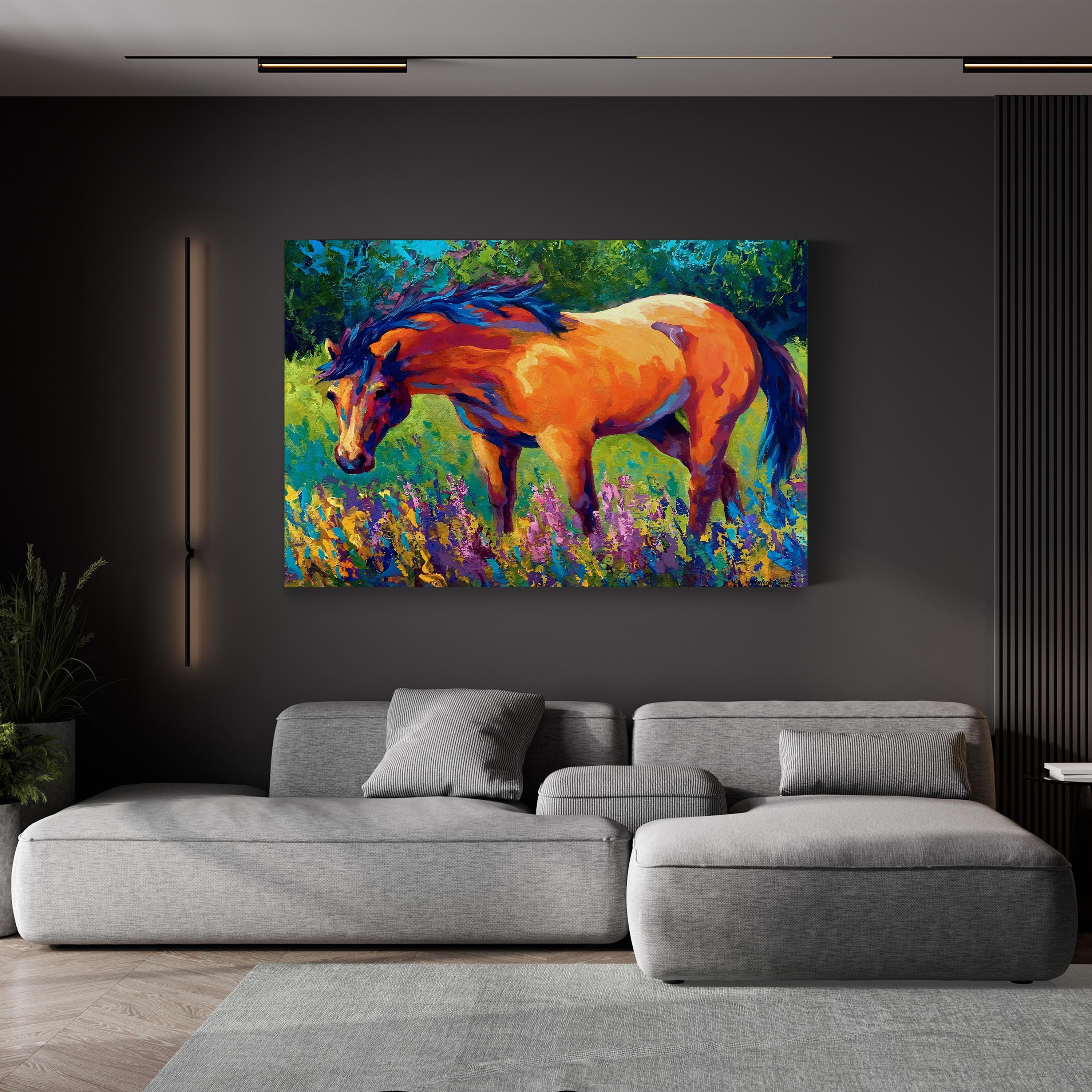 Vibrant Horse Canvas Art Print: Contemporary Wildlife Landscape