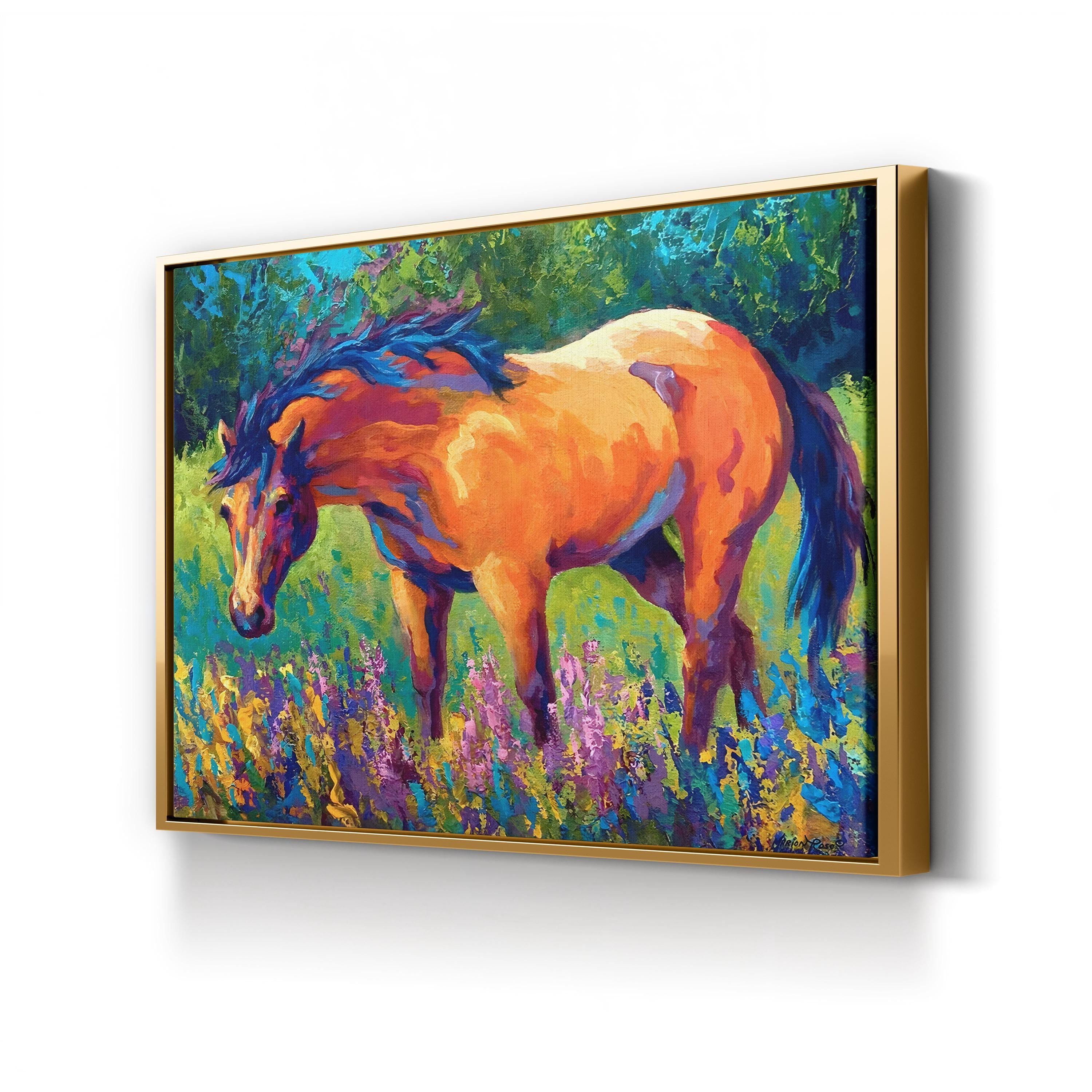 Vibrant Horse Canvas Art Print: Contemporary Wildlife Landscape