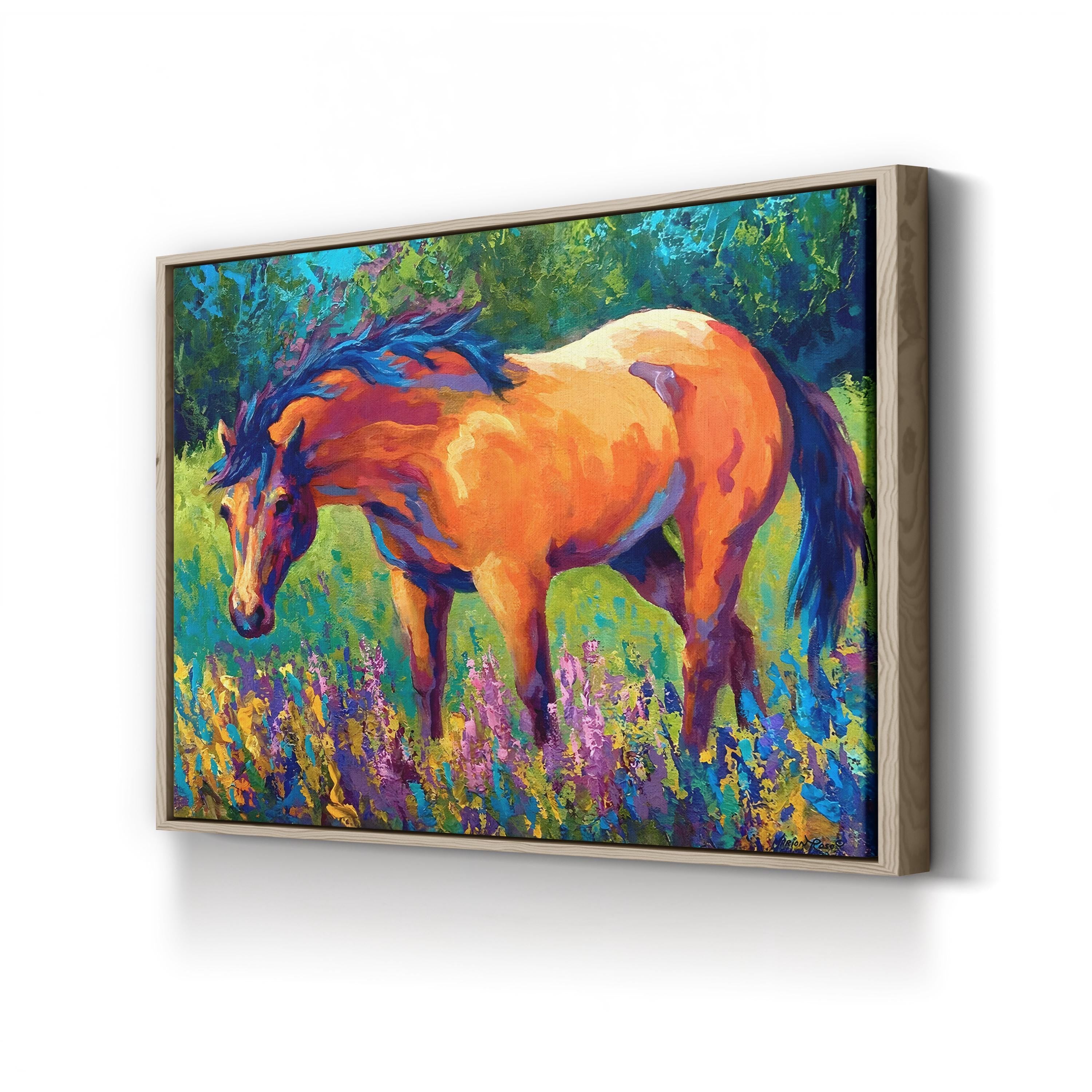 Vibrant Horse Canvas Art Print: Contemporary Wildlife Landscape