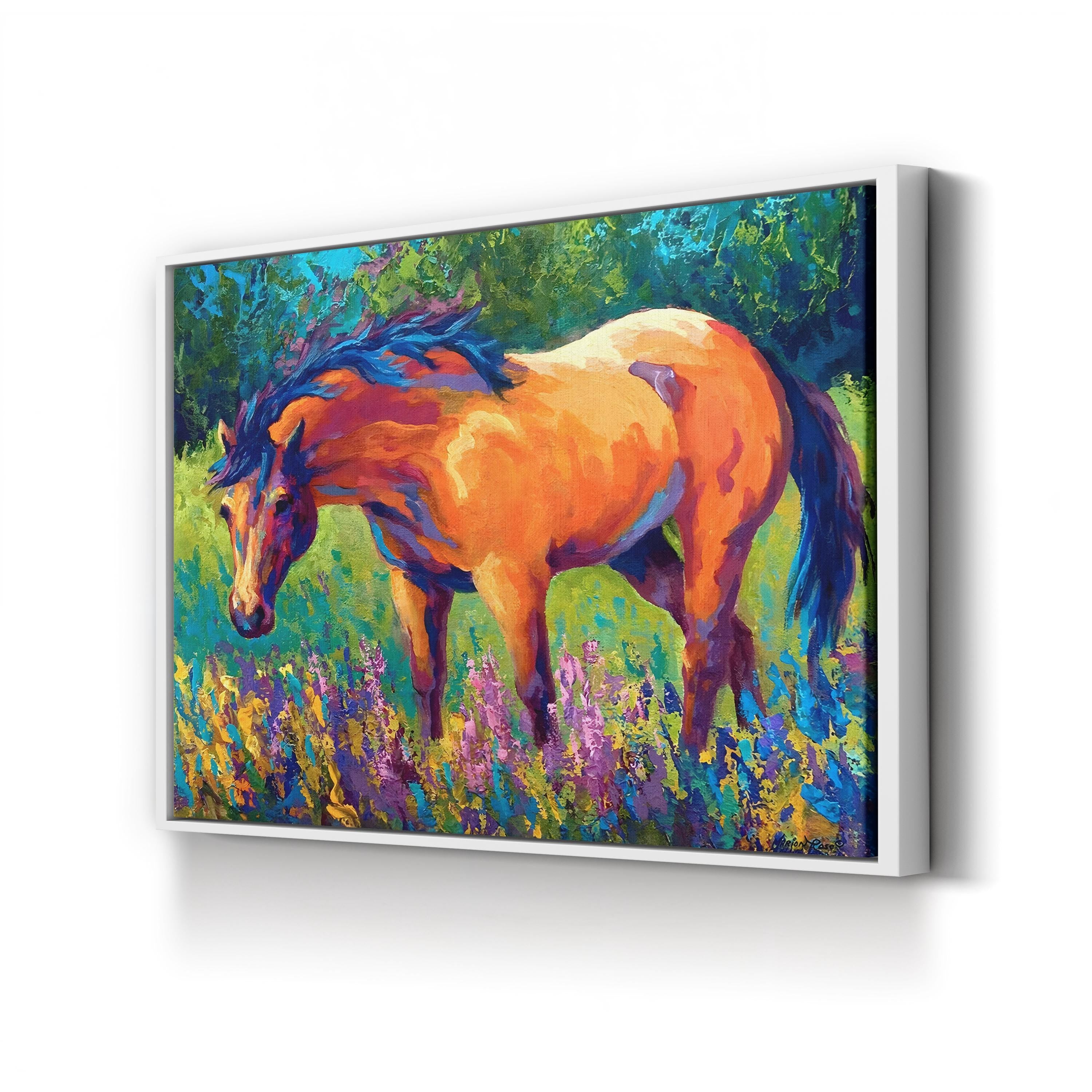 Vibrant Horse Canvas Art Print: Contemporary Wildlife Landscape