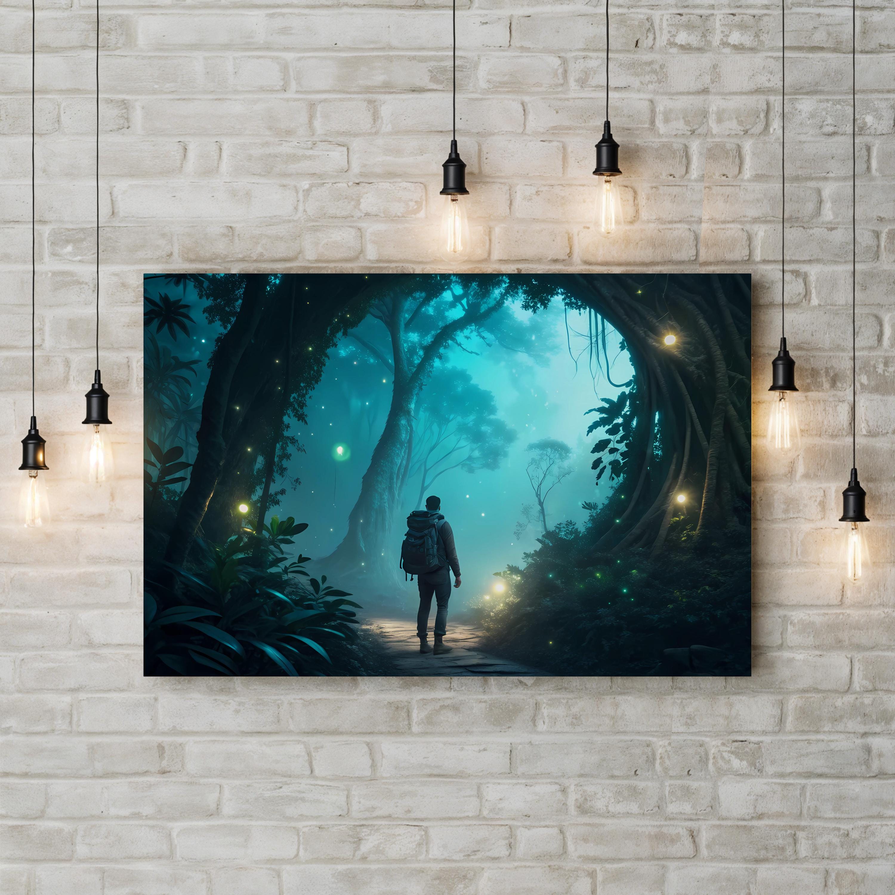 Magical Forest Fireflies – Period Illustration Wall Art | Enchanted Woodland Canvas Print