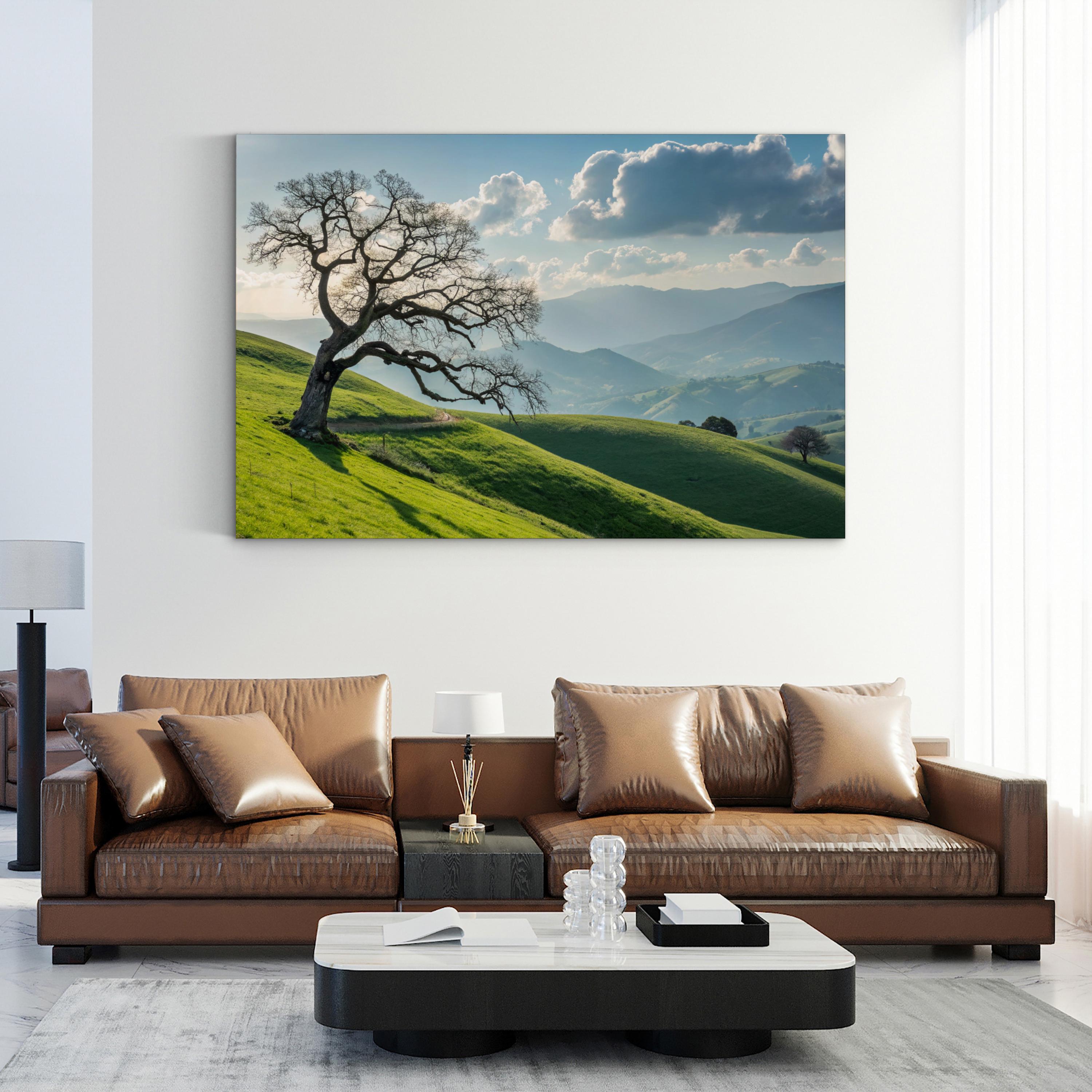Lone Tree Sunset Hills – Photography Wall Art | Rolling Landscape Canvas Print