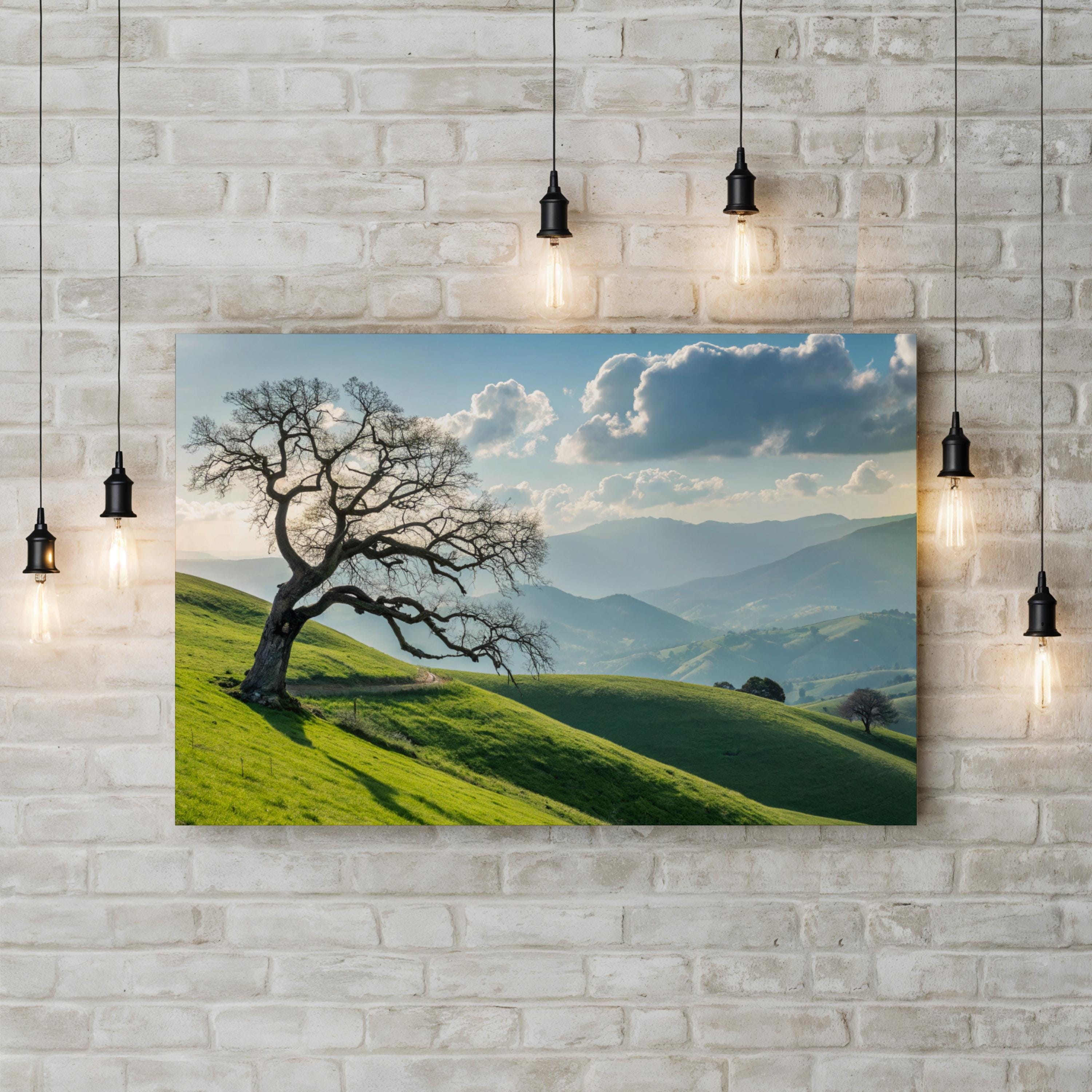 Lone Tree Sunset Hills – Photography Wall Art | Rolling Landscape Canvas Print
