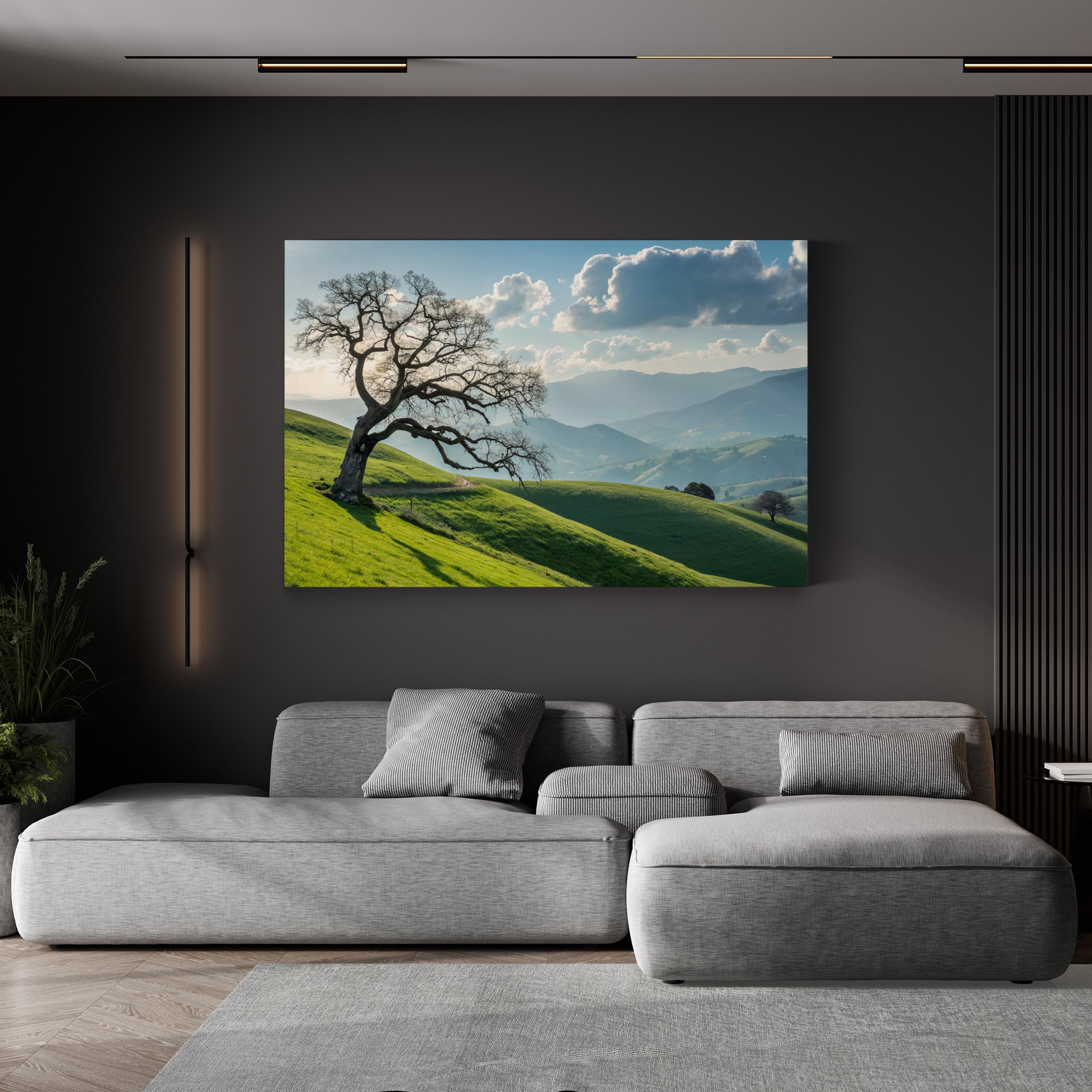 Lone Tree Sunset Hills – Photography Wall Art | Rolling Landscape Canvas Print