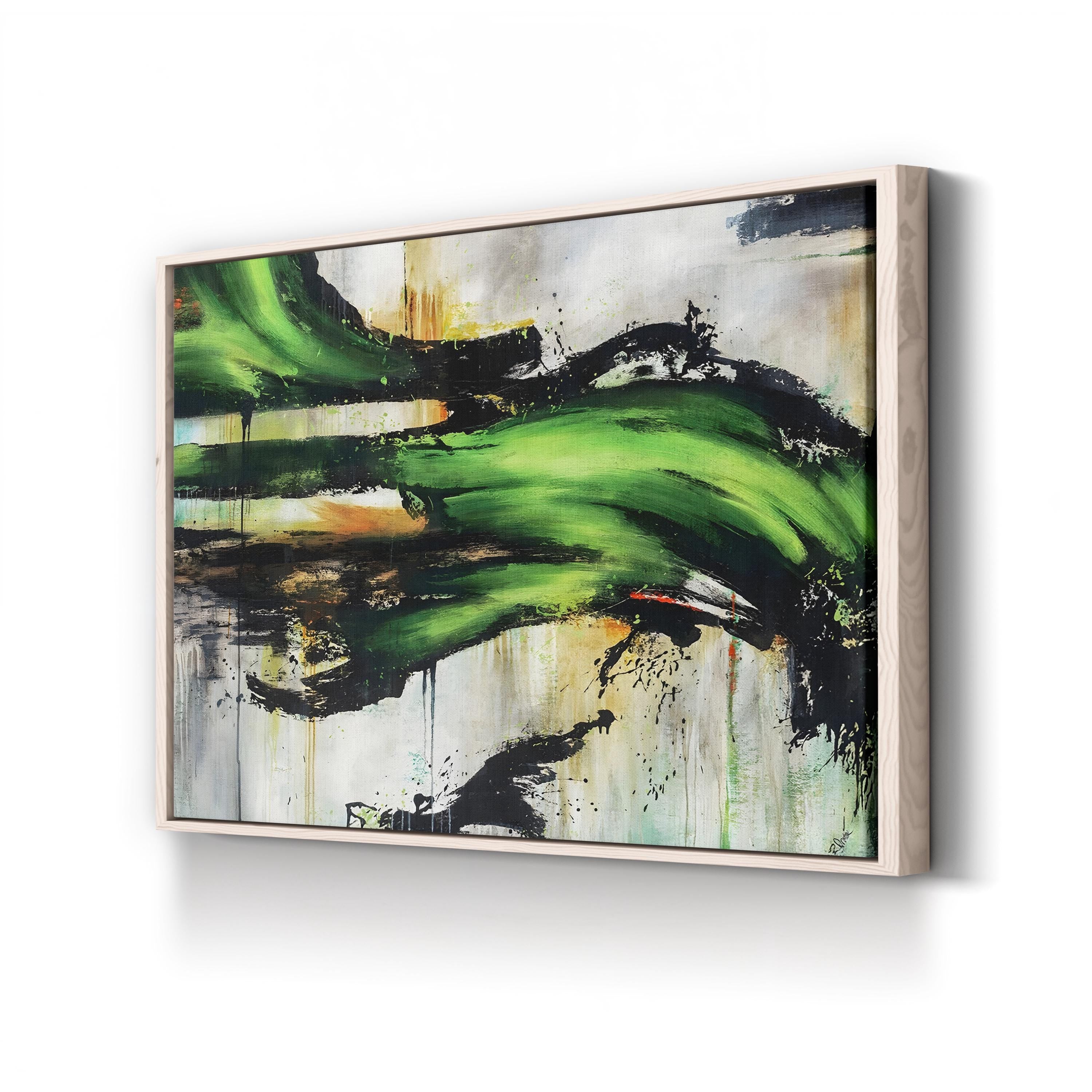Emerald Splash canvas print in natural frame