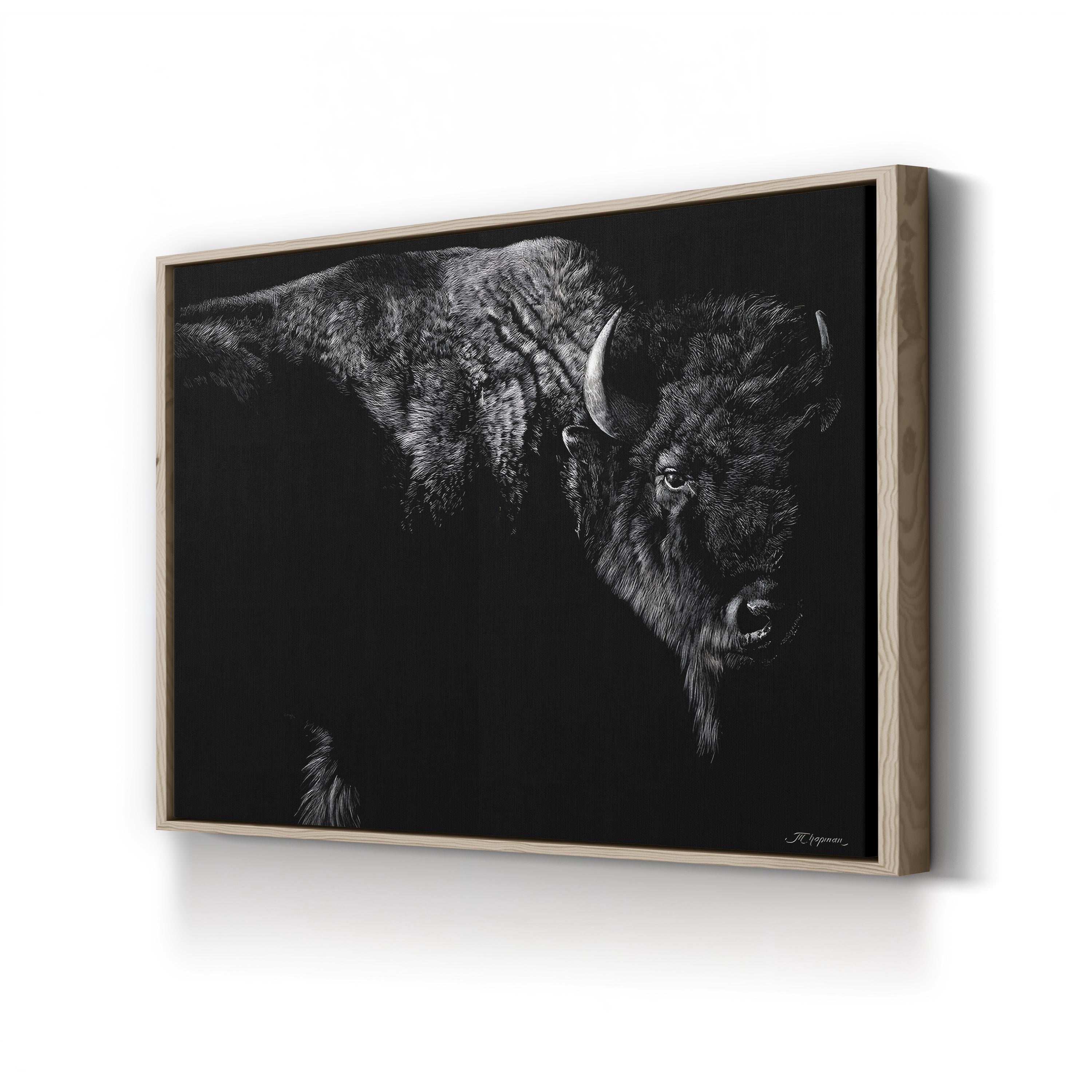 Enduring Wall Art by Julie Chapman | Black and White Bison Wildlife Canvas Print