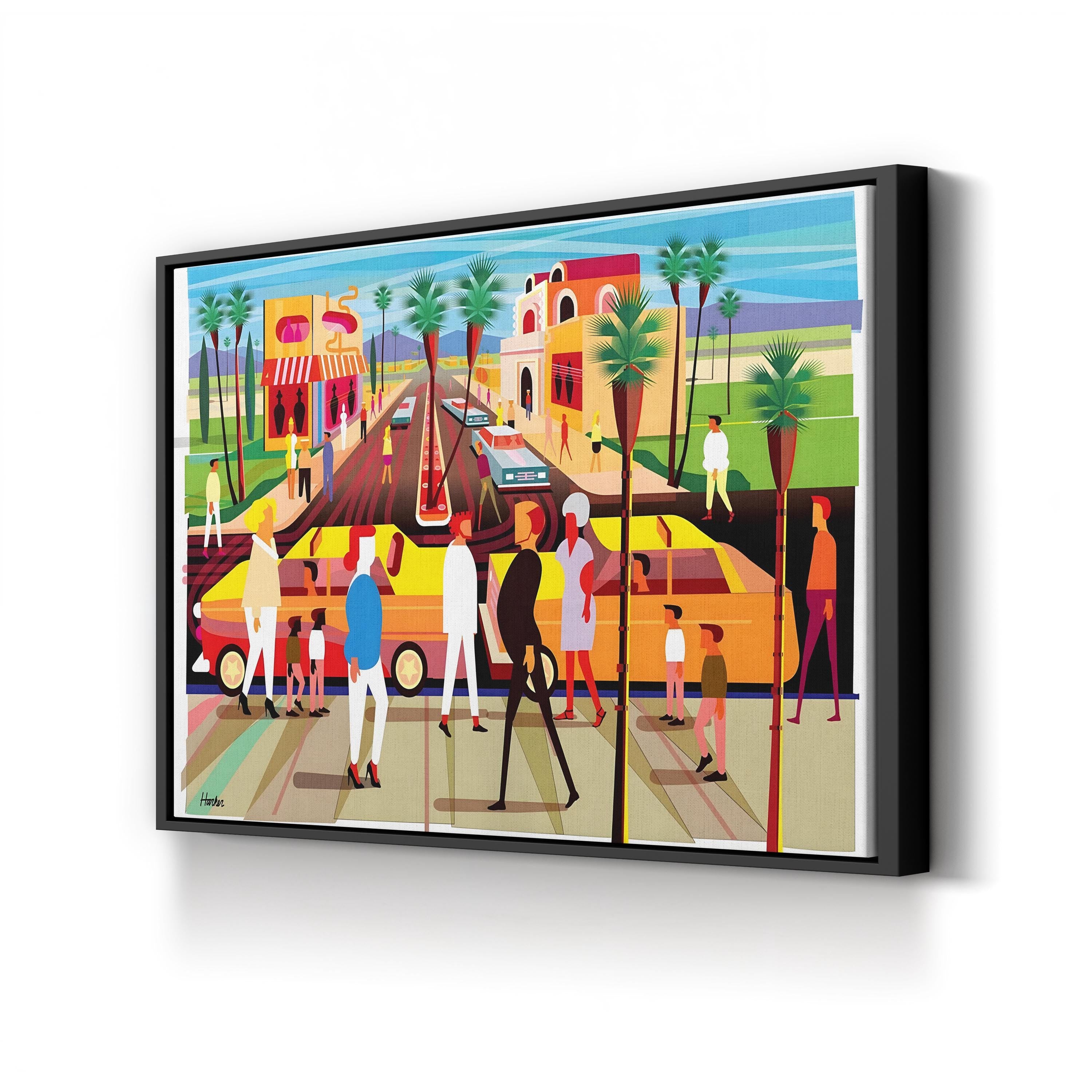 El Paseo Palm Springs Wall Art – Charles Harker | Colorful Urban Street Scene Canvas Print