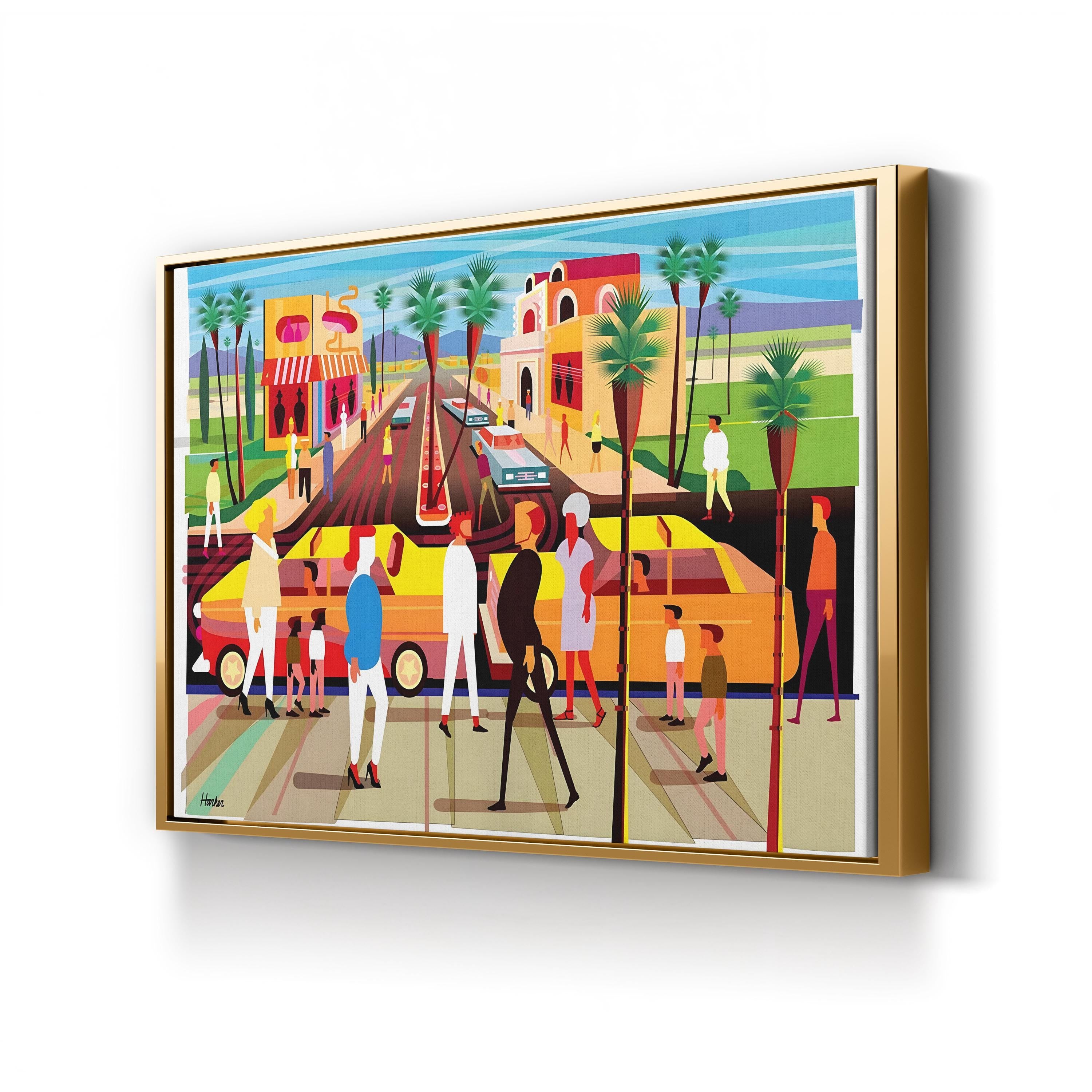 El Paseo Palm Springs Wall Art – Charles Harker | Colorful Urban Street Scene Canvas Print