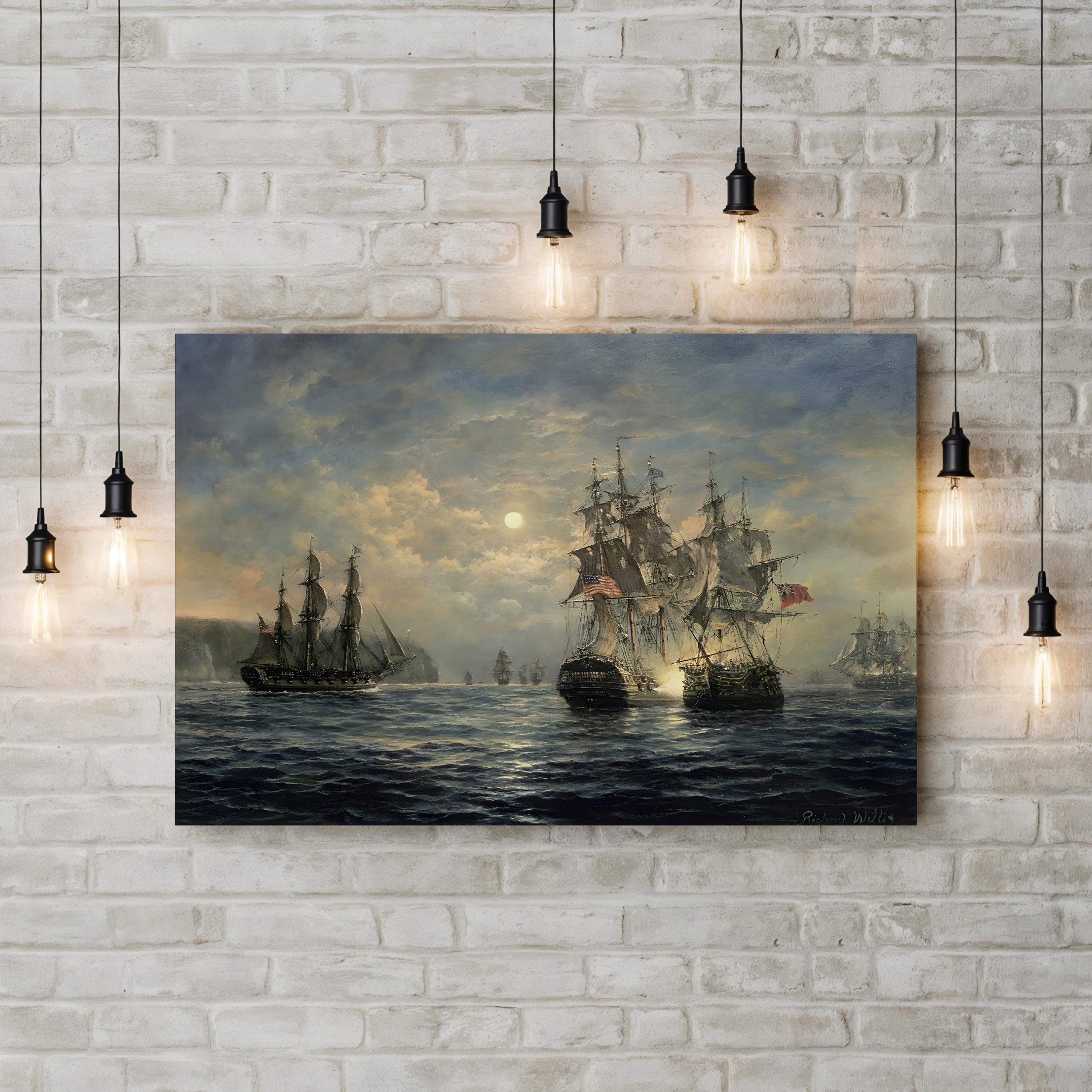 Engagement Between the Bonhomme Richard and the Serapis off Flamborough Head, 1779 Wall Art by Richard Willis