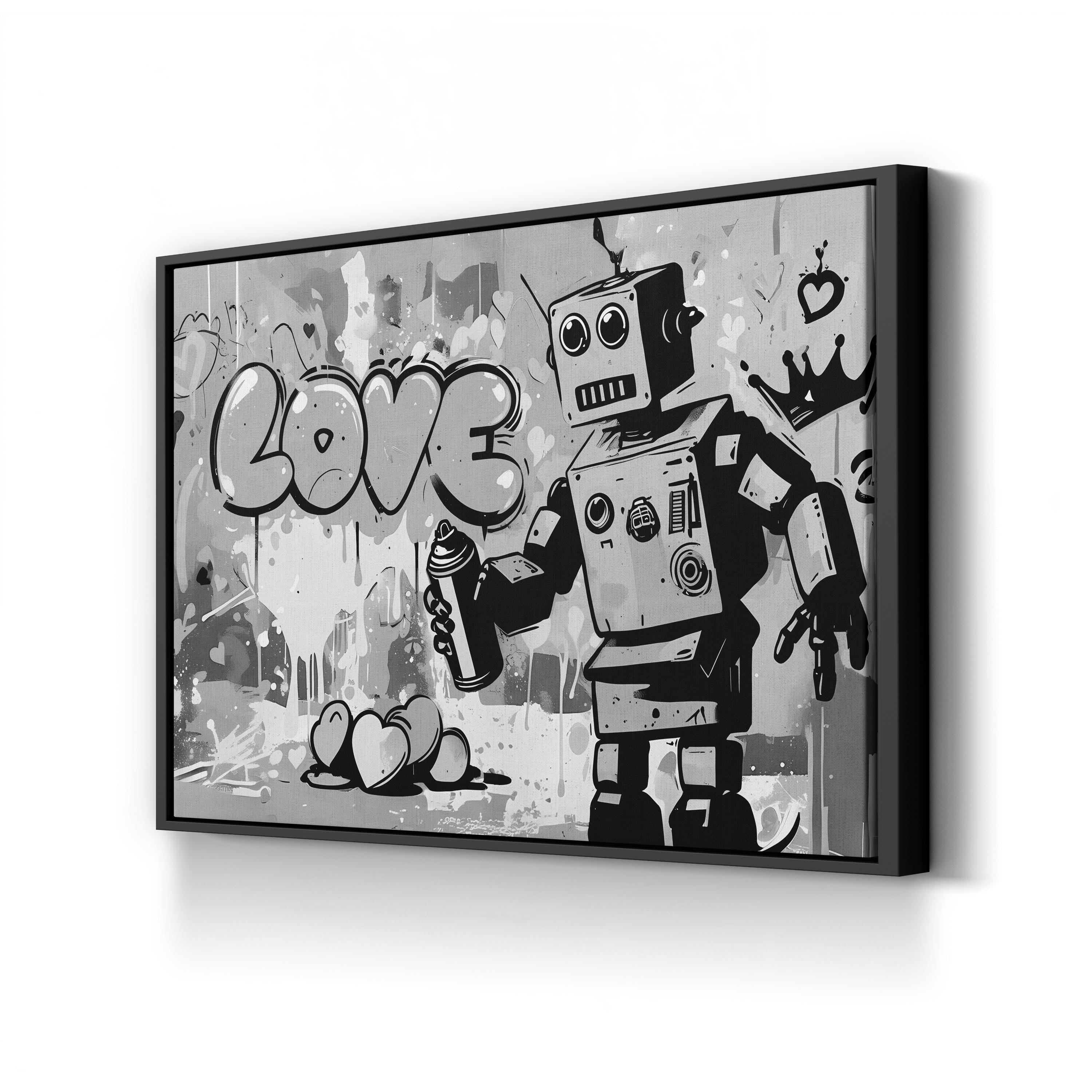 Banksy Warhol Robot Graffiti – Period Illustration Wall Art | Urban Street Canvas Print