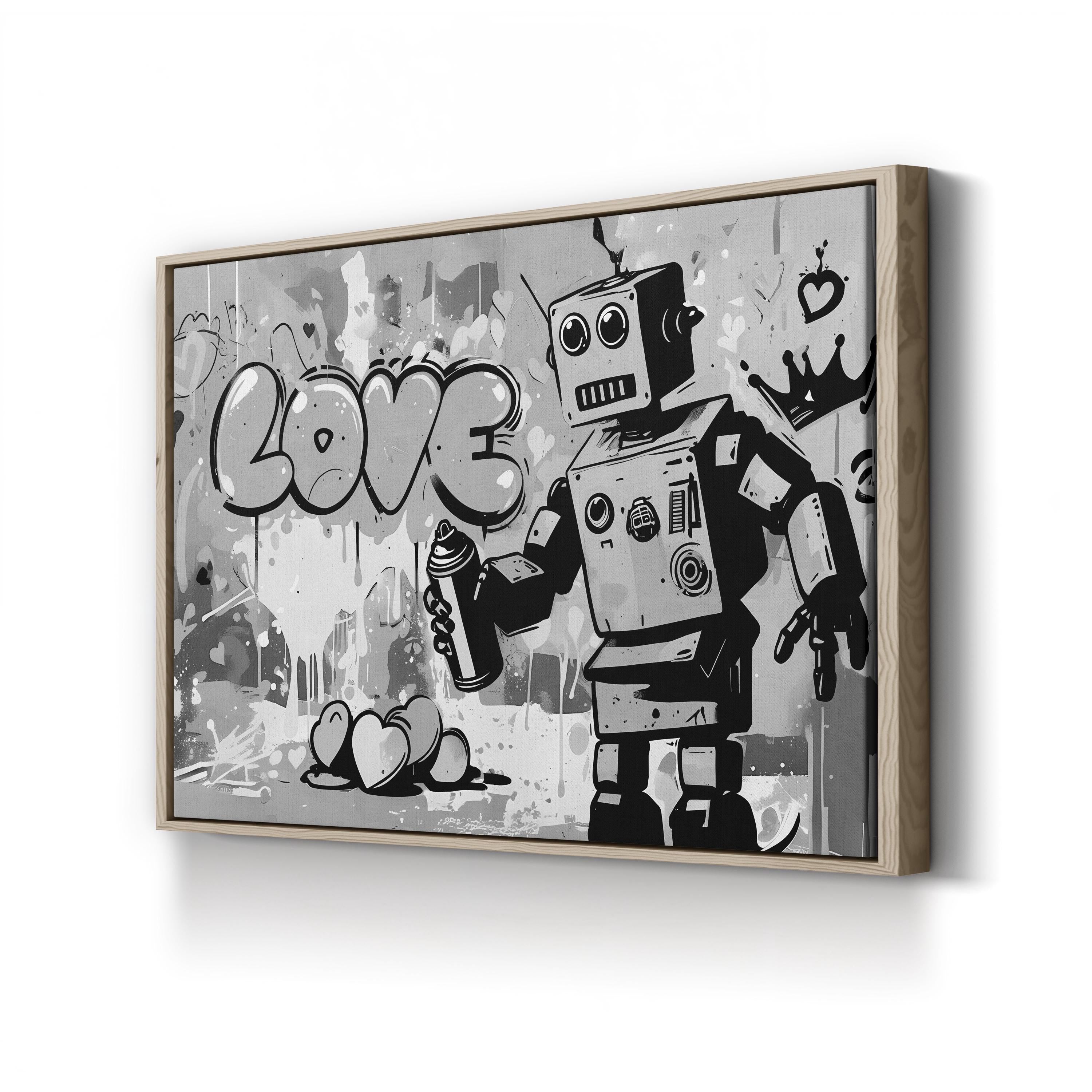 Banksy Warhol Robot Graffiti – Period Illustration Wall Art | Urban Street Canvas Print