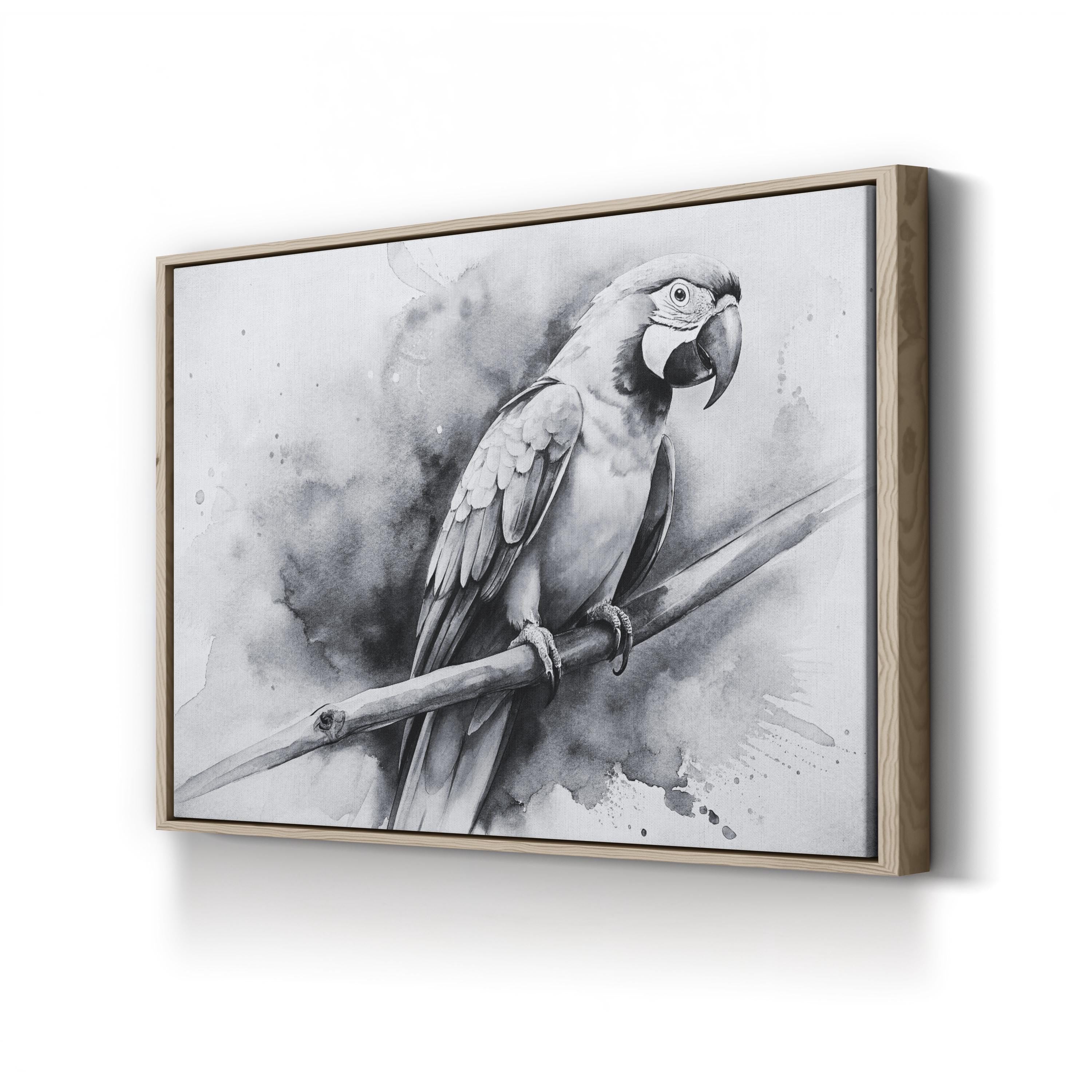 Black & White Macaw Parrot – Period Illustration Wall Art | Minimalist Watercolor Canvas Print