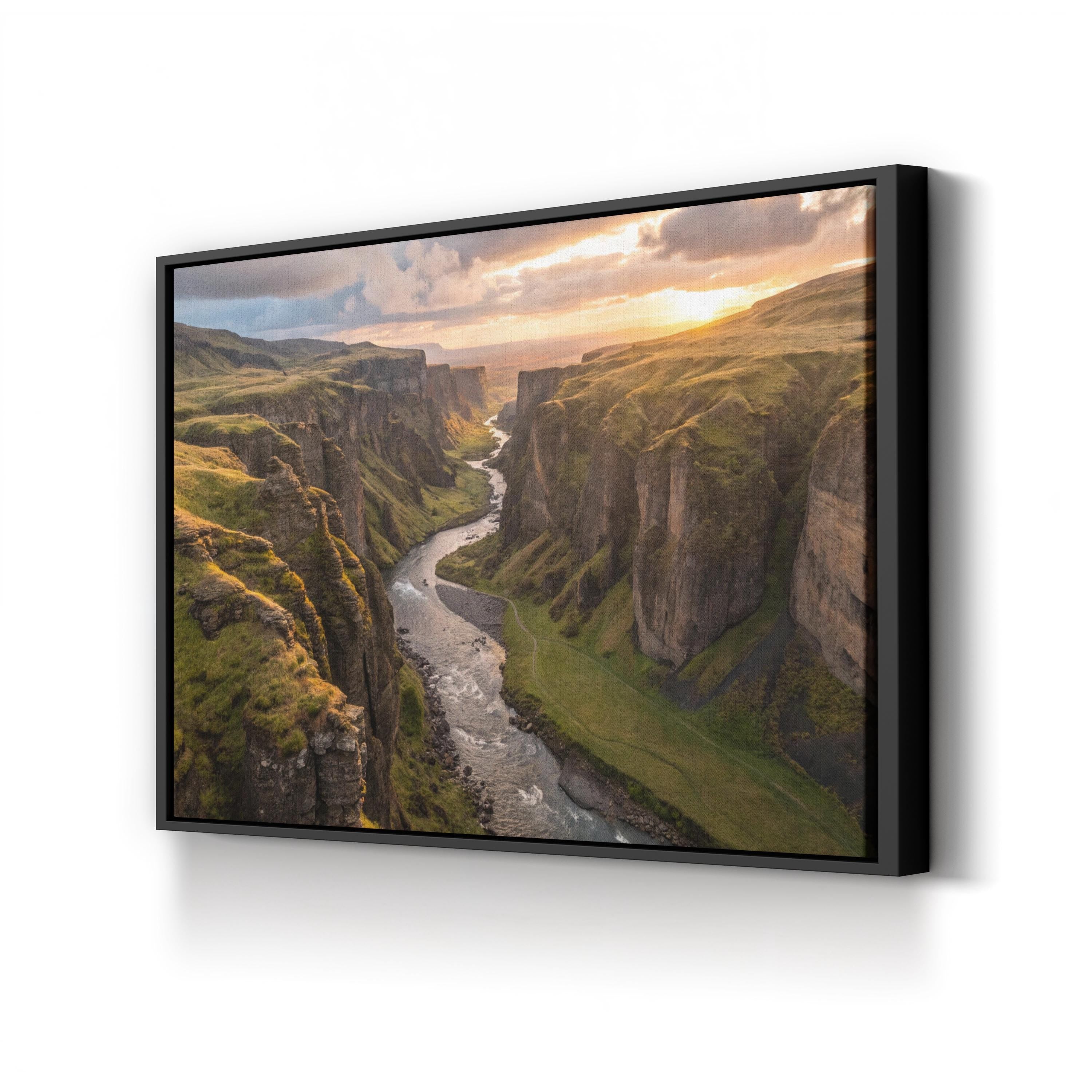 Iceland Canyon Canvas Wall Art – Scenic River Landscape