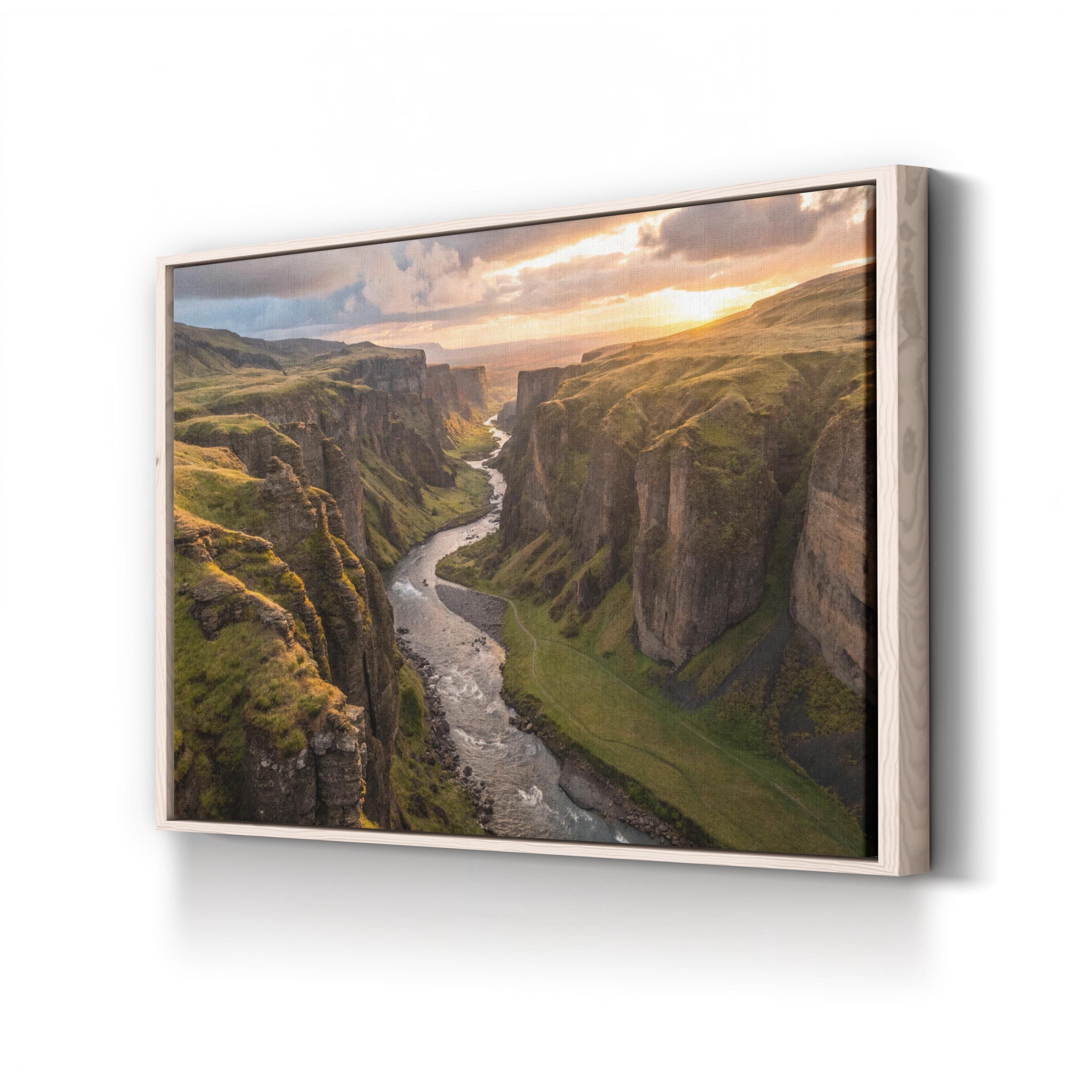 Iceland Canyon Canvas Wall Art – Scenic River Landscape